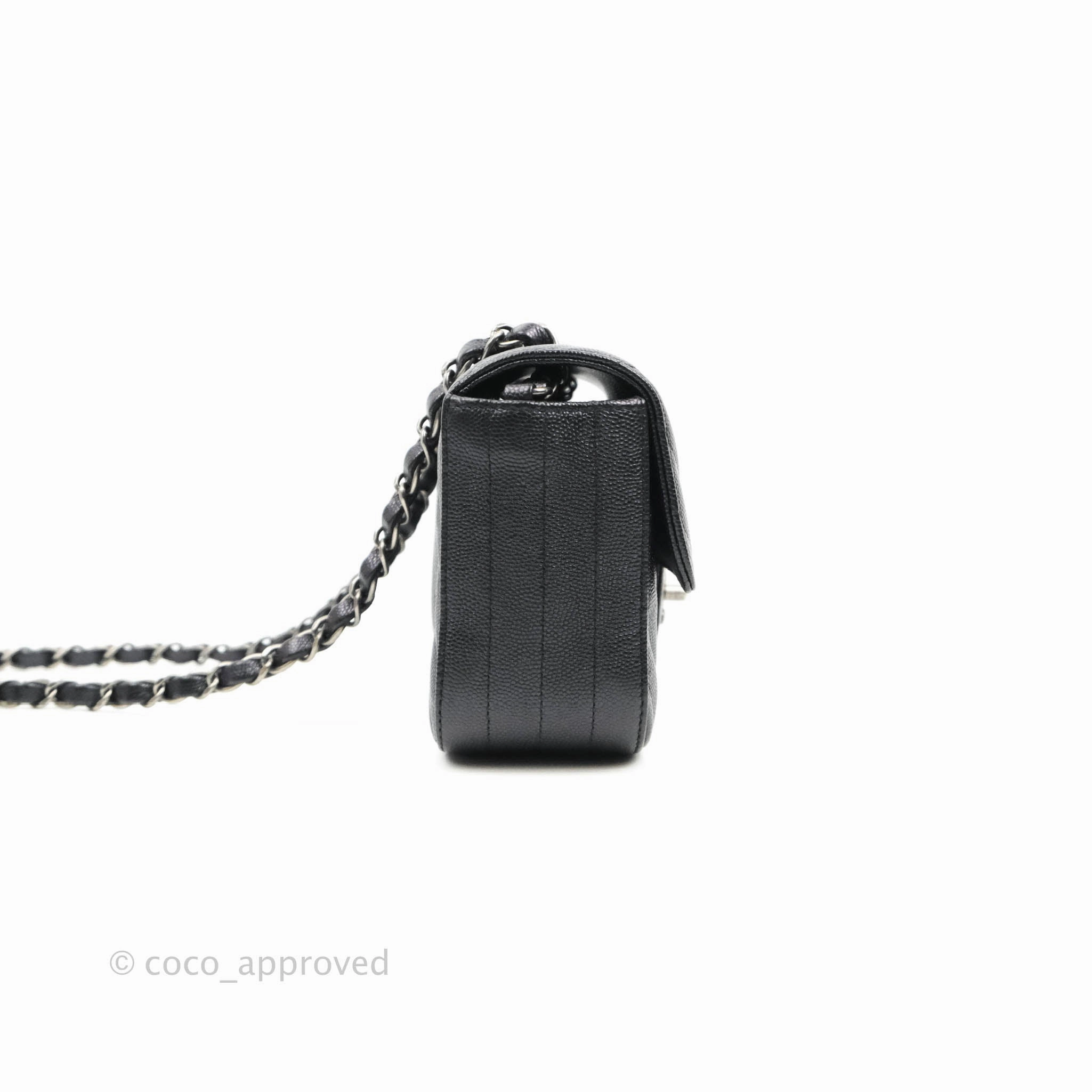 Chanel Chevron Mini Rectangular Flap Iridescent Black Caviar Ruthenium Hardware 17B