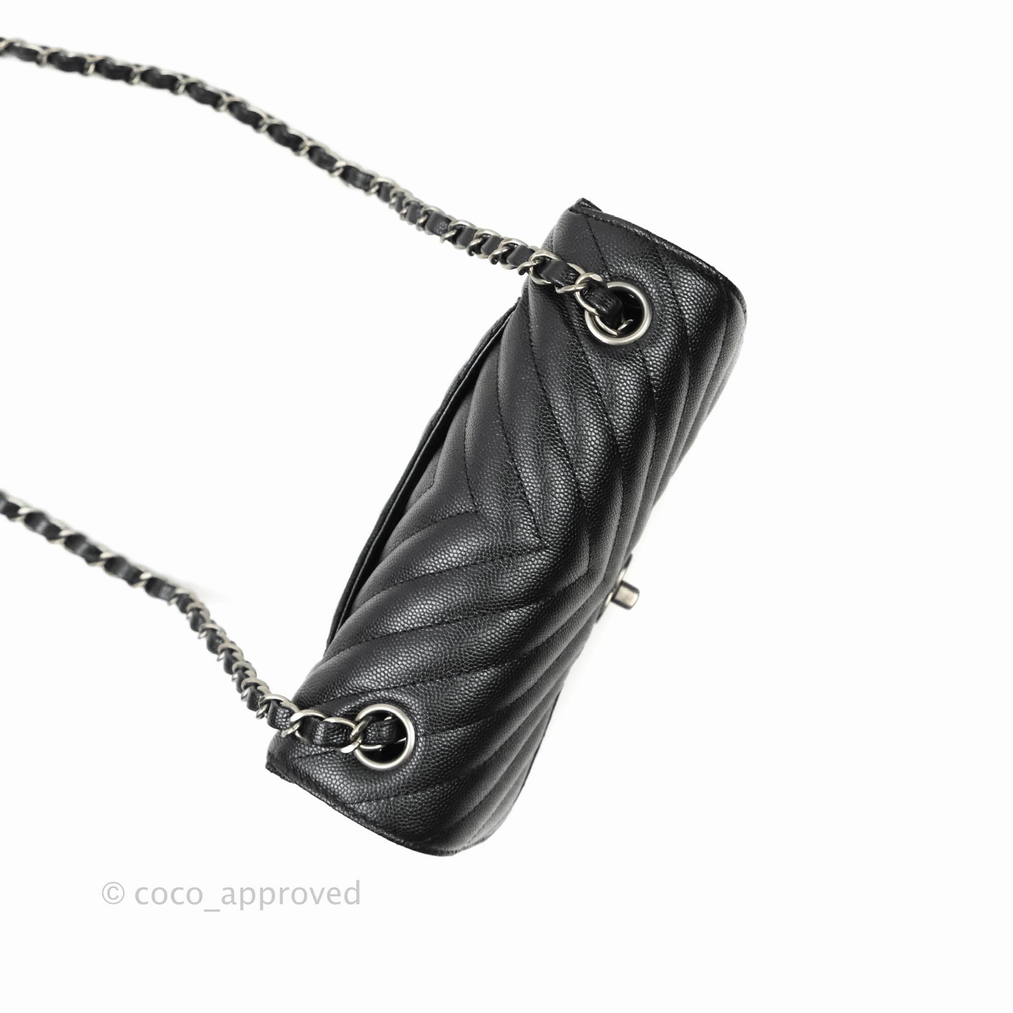 Chanel Chevron Mini Rectangular Flap Iridescent Black Caviar Ruthenium Hardware