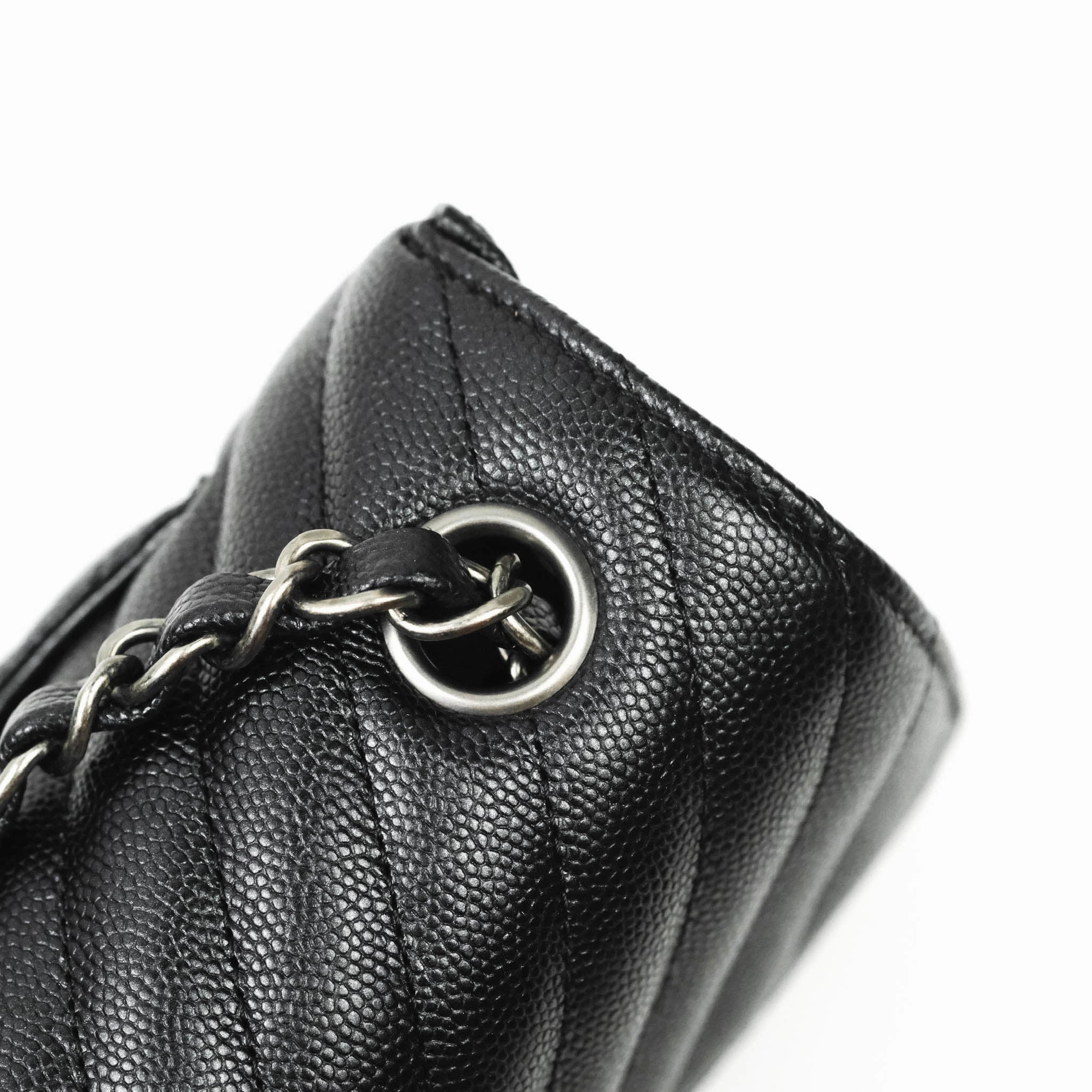 Chanel Chevron Mini Rectangular Flap Iridescent Black Caviar Ruthenium Hardware