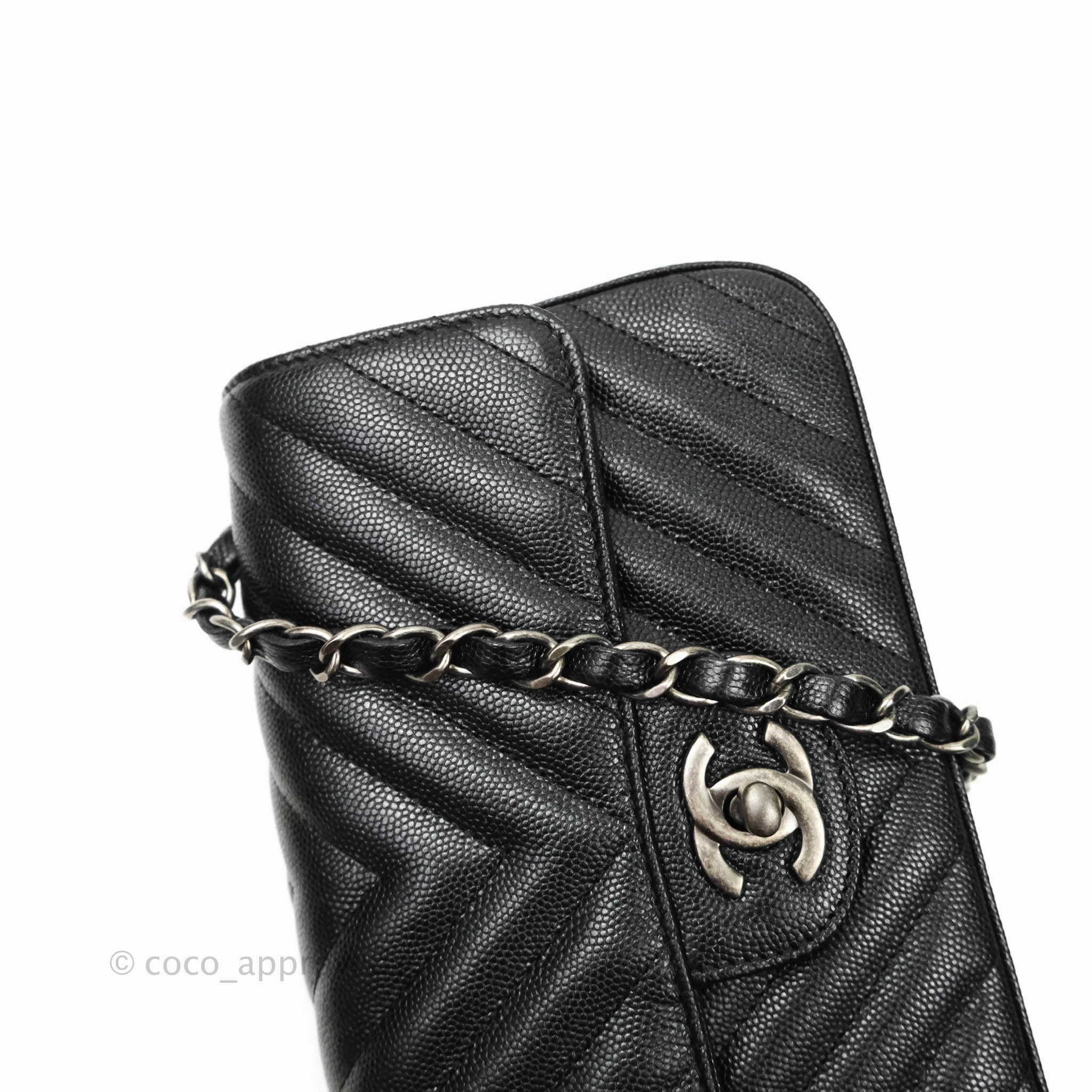 Chanel Chevron Mini Rectangular Flap Iridescent Black Caviar Ruthenium Hardware