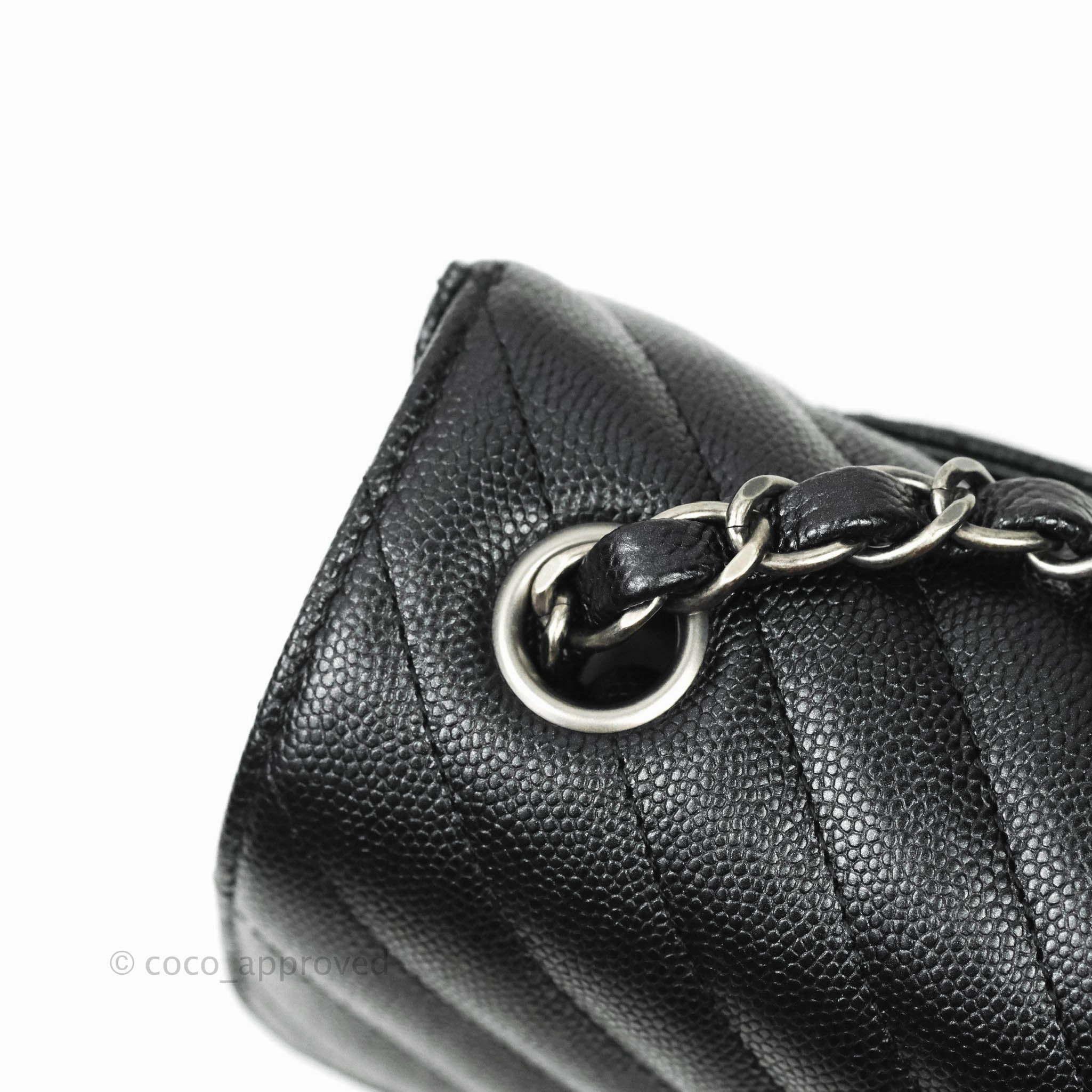 Chanel Chevron Mini Rectangular Flap Iridescent Black Caviar Ruthenium Hardware