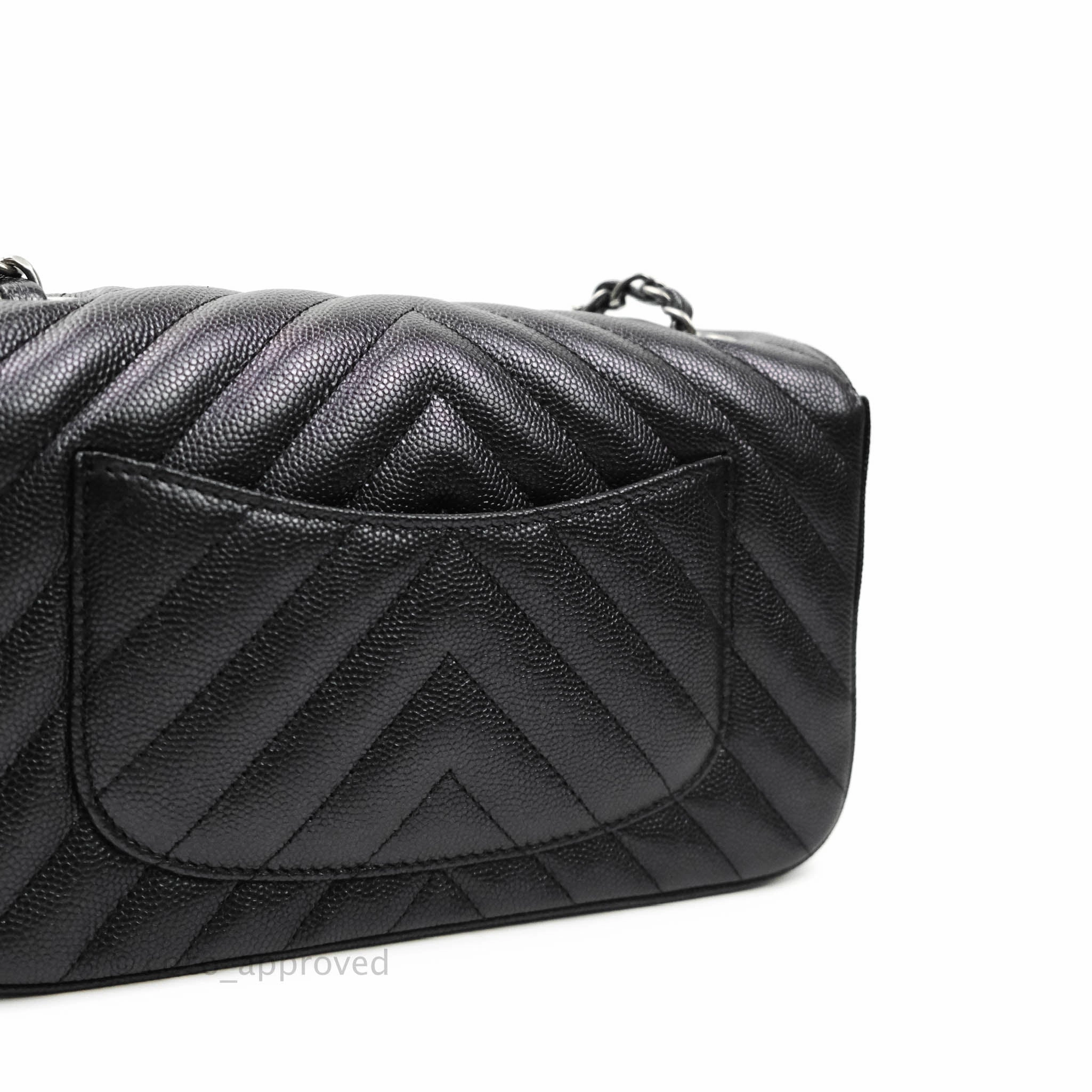 Chanel Chevron Mini Rectangular Flap Iridescent Black Caviar Ruthenium Hardware