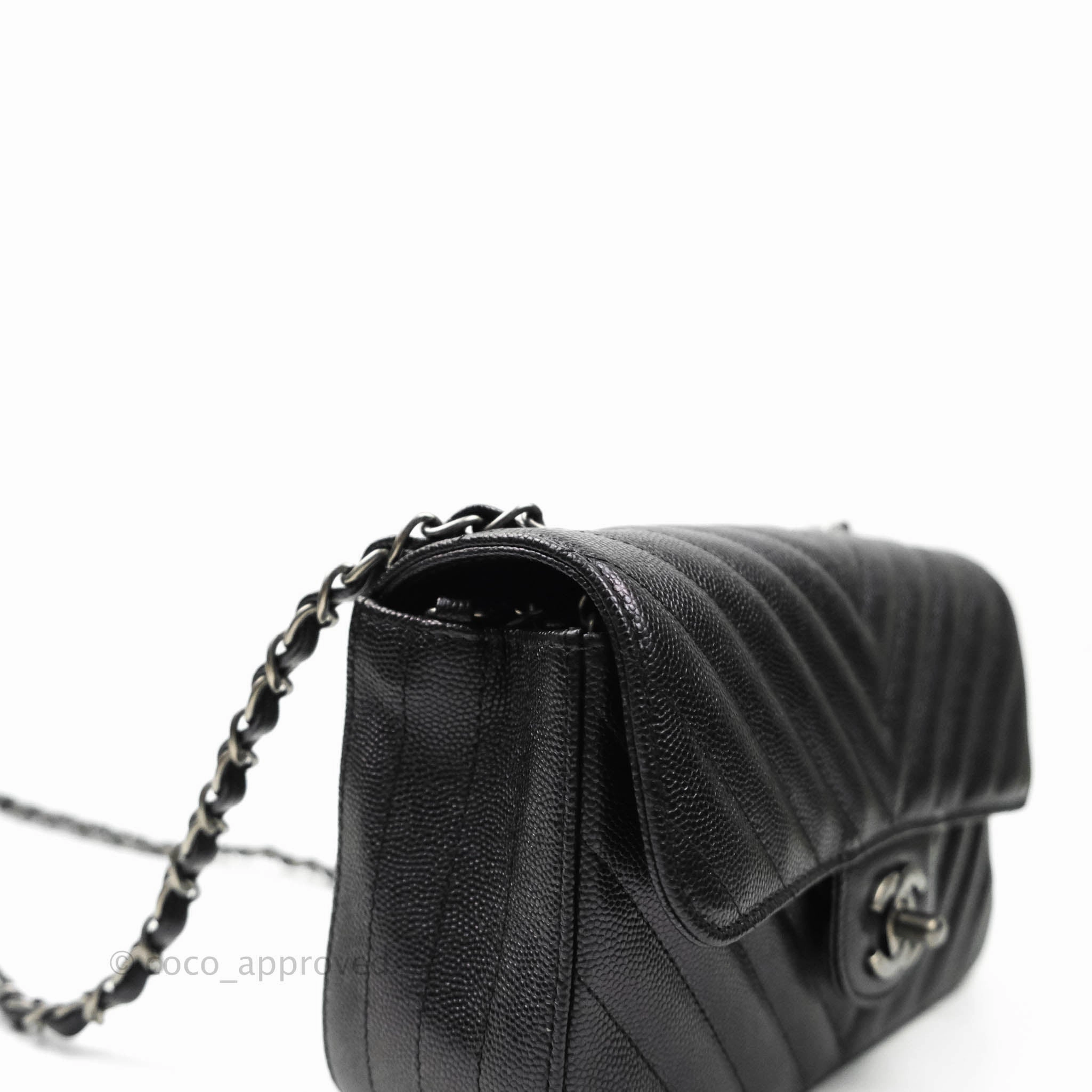 Chanel Chevron Mini Rectangular Flap Iridescent Black Caviar Ruthenium Hardware
