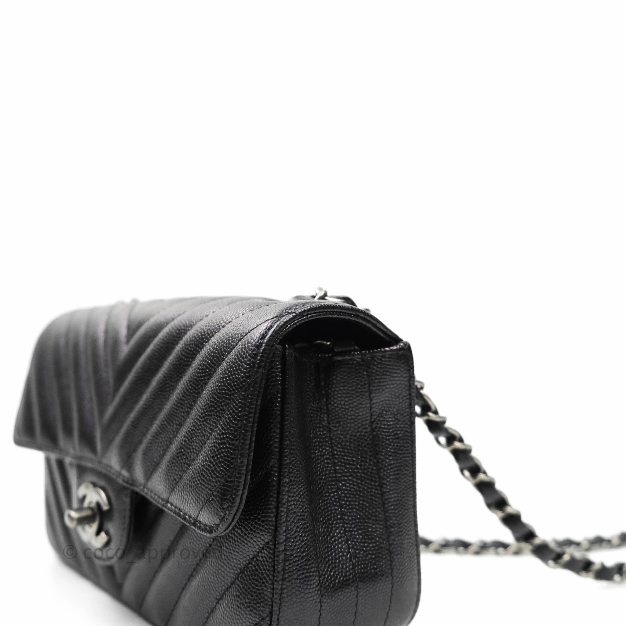 Chanel Chevron Mini Rectangular Flap Iridescent Black Caviar Ruthenium Hardware