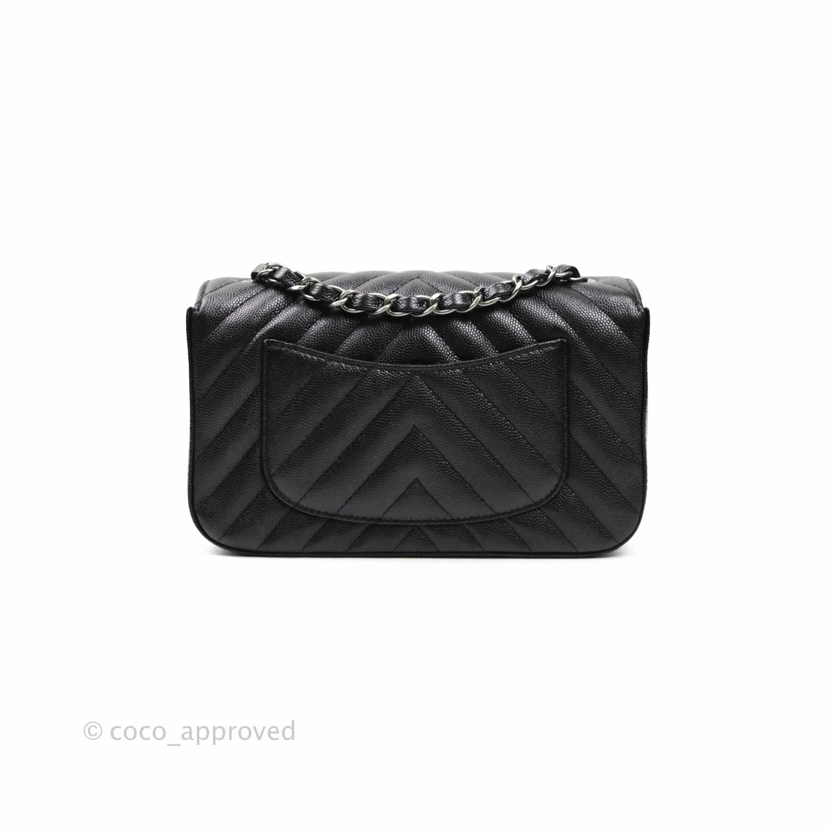 Chanel Chevron Mini Rectangular Flap Iridescent Black Caviar Ruthenium Hardware