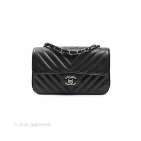 Chanel Chevron Mini Rectangular Flap Iridescent Black Caviar Ruthenium Hardware