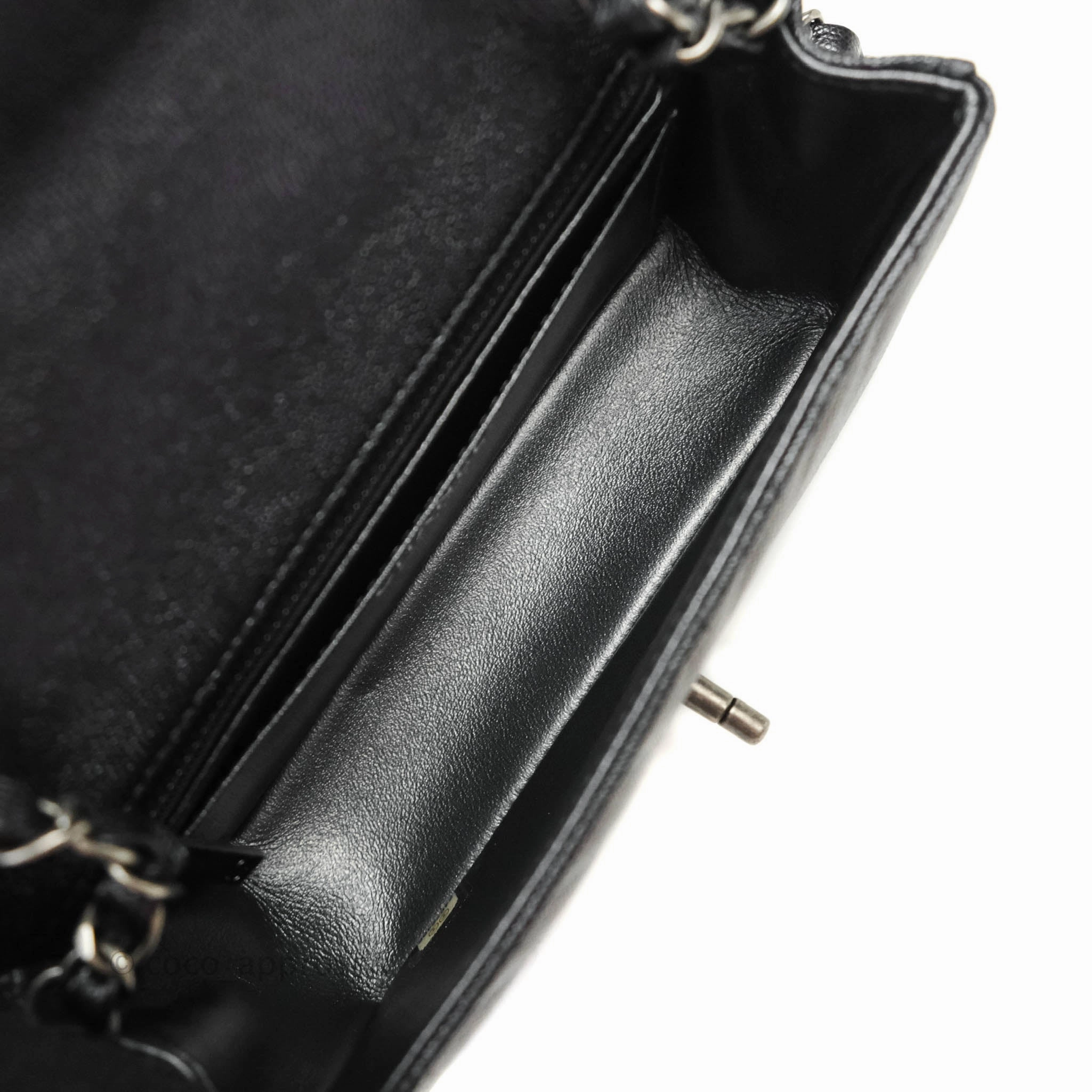 Chanel Chevron Mini Rectangular Flap Iridescent Black Caviar Ruthenium Hardware