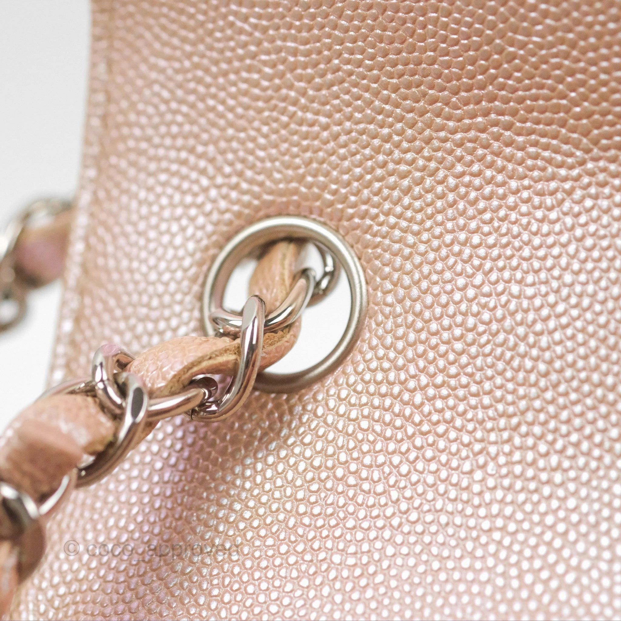 Chanel Chevron Mini Rectangular Flap Iridescent Rose Gold Caviar Ruthenium Hardware 17B