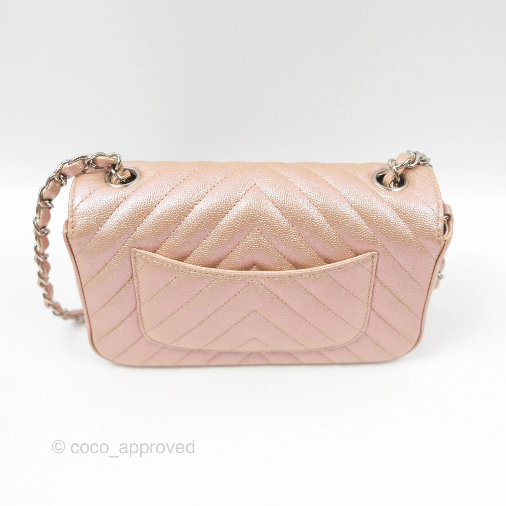Chanel Chevron Mini Rectangular Flap Iridescent Rose Gold Caviar Ruthenium Hardware 17B