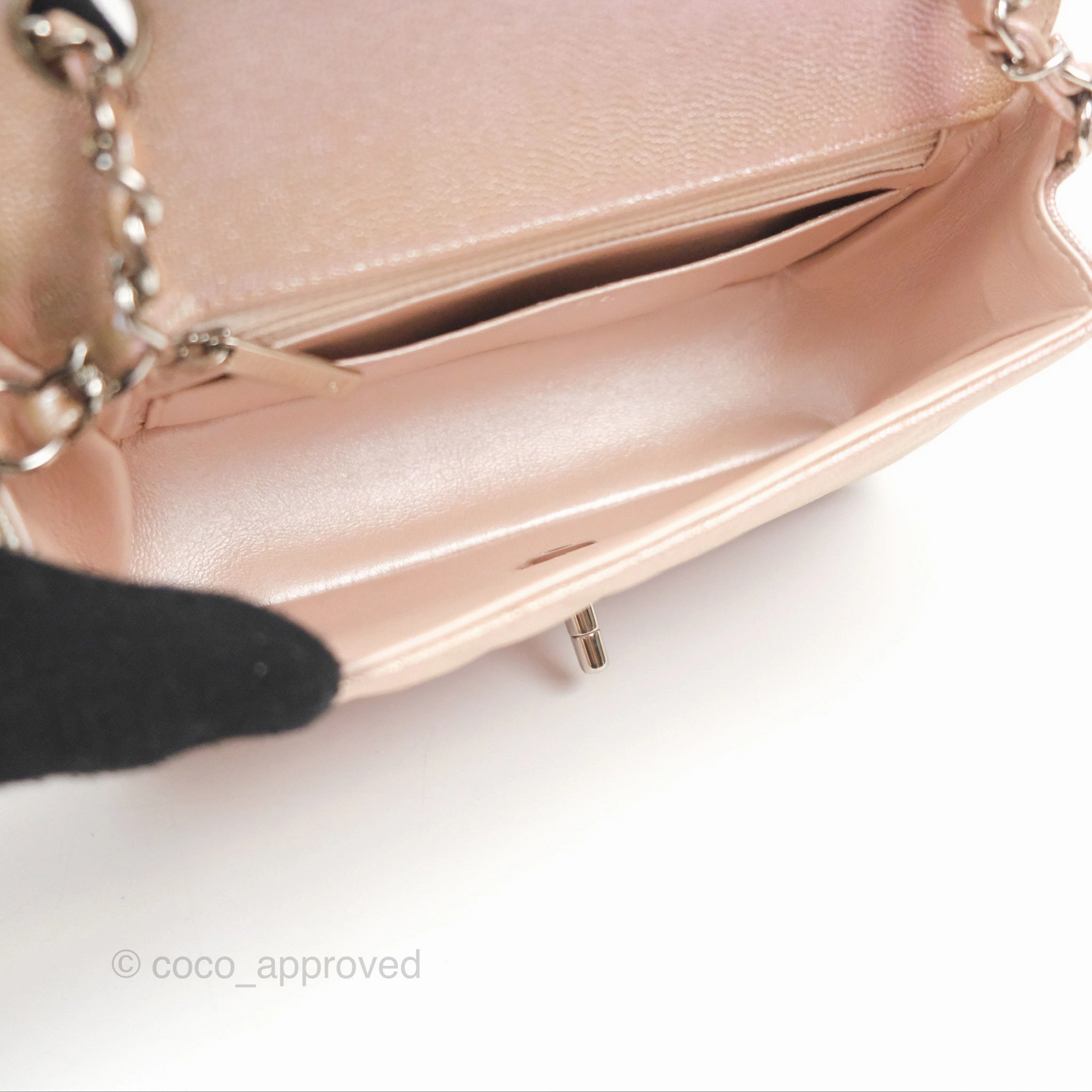 Chanel Chevron Mini Rectangular Flap Iridescent Rose Gold Caviar Ruthenium Hardware 17B