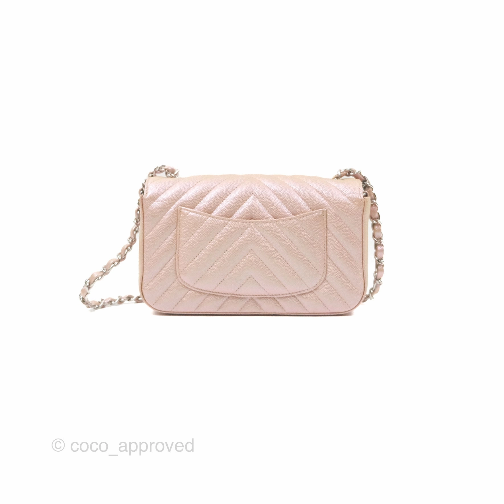 Chanel Chevron Mini Rectangular Flap Iridescent Rose Gold Caviar Ruthenium Hardware 17B