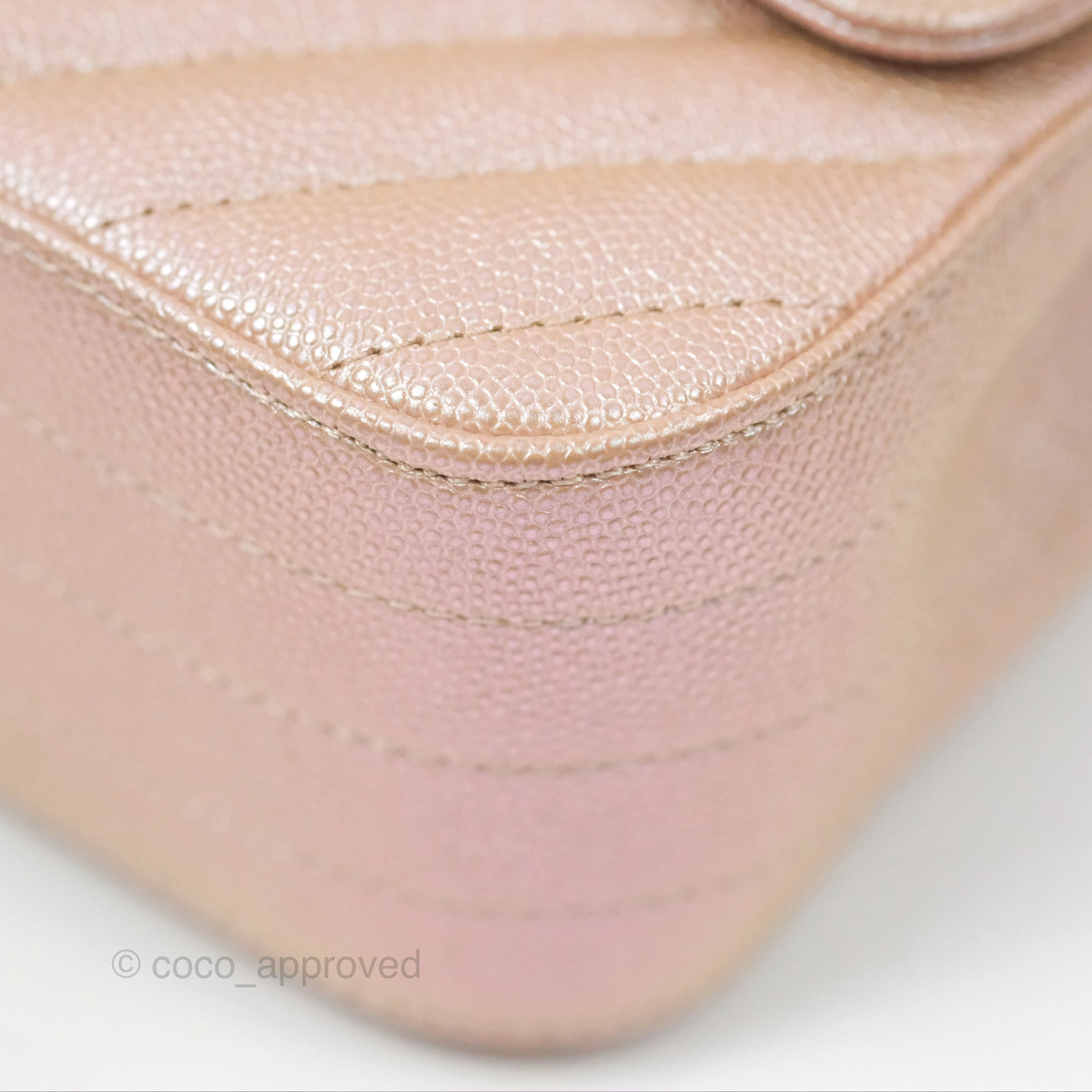 Chanel Chevron Mini Rectangular Flap Iridescent Rose Gold Caviar Ruthenium Hardware 17B