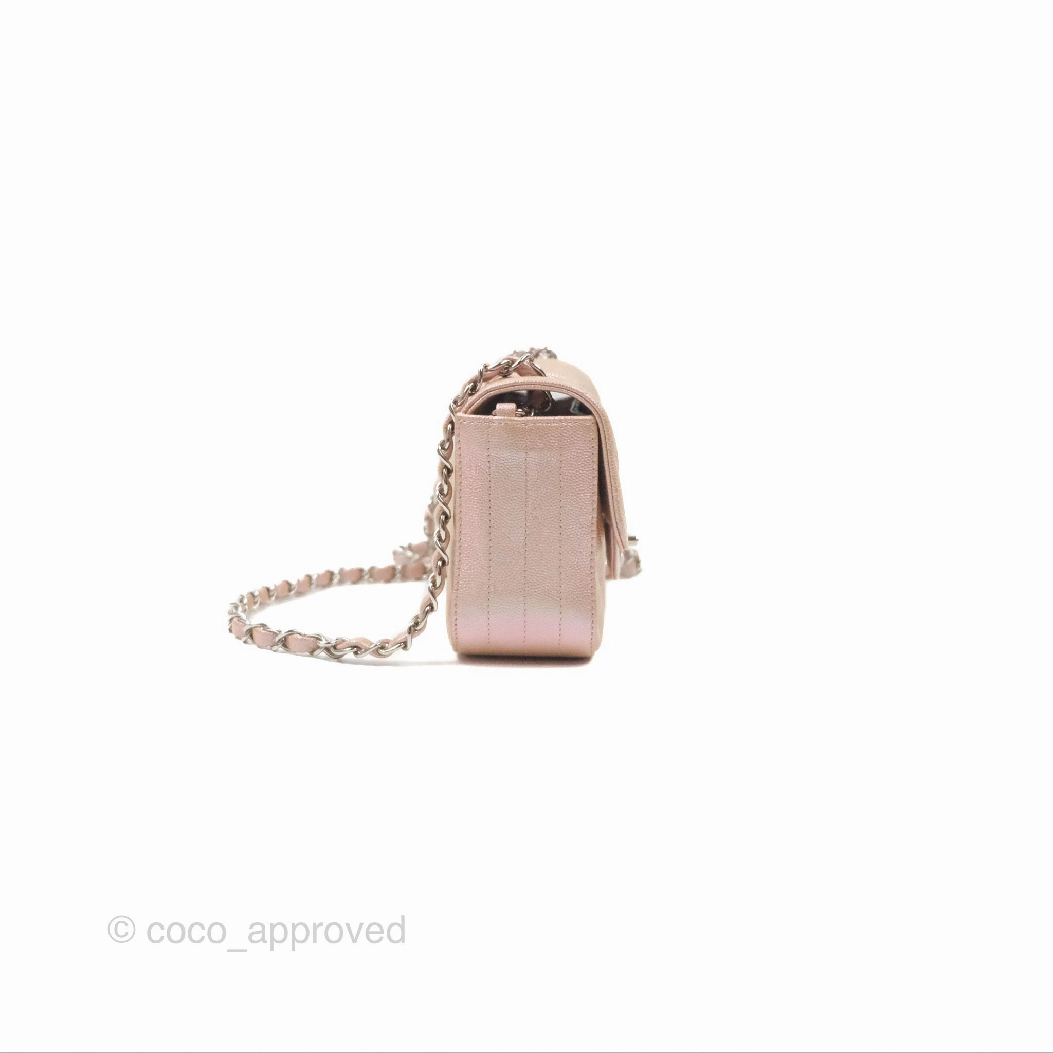 Chanel Chevron Mini Rectangular Flap Iridescent Rose Gold Caviar Ruthenium Hardware 17B