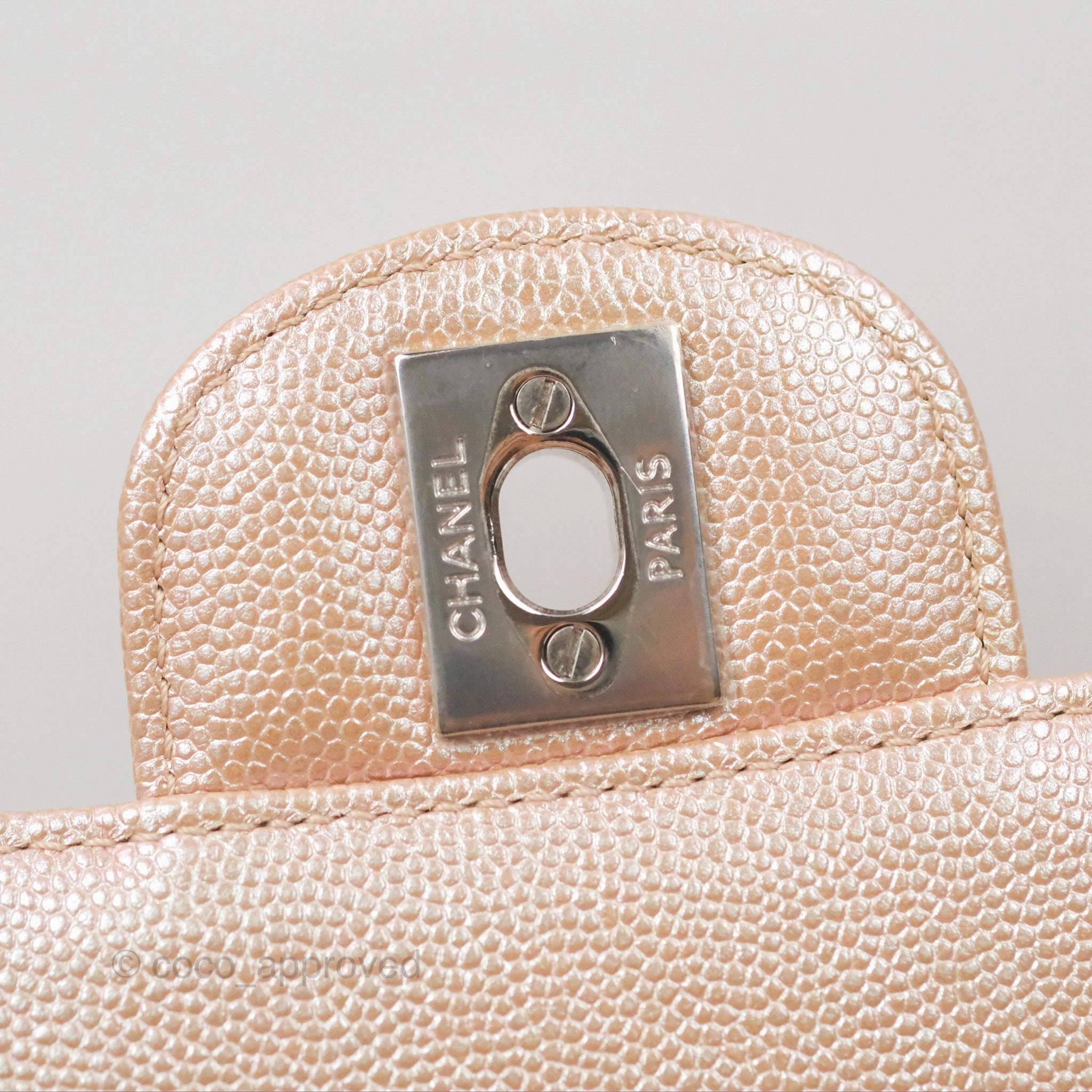 Chanel Chevron Mini Rectangular Flap Iridescent Rose Gold Caviar Ruthenium Hardware 17B