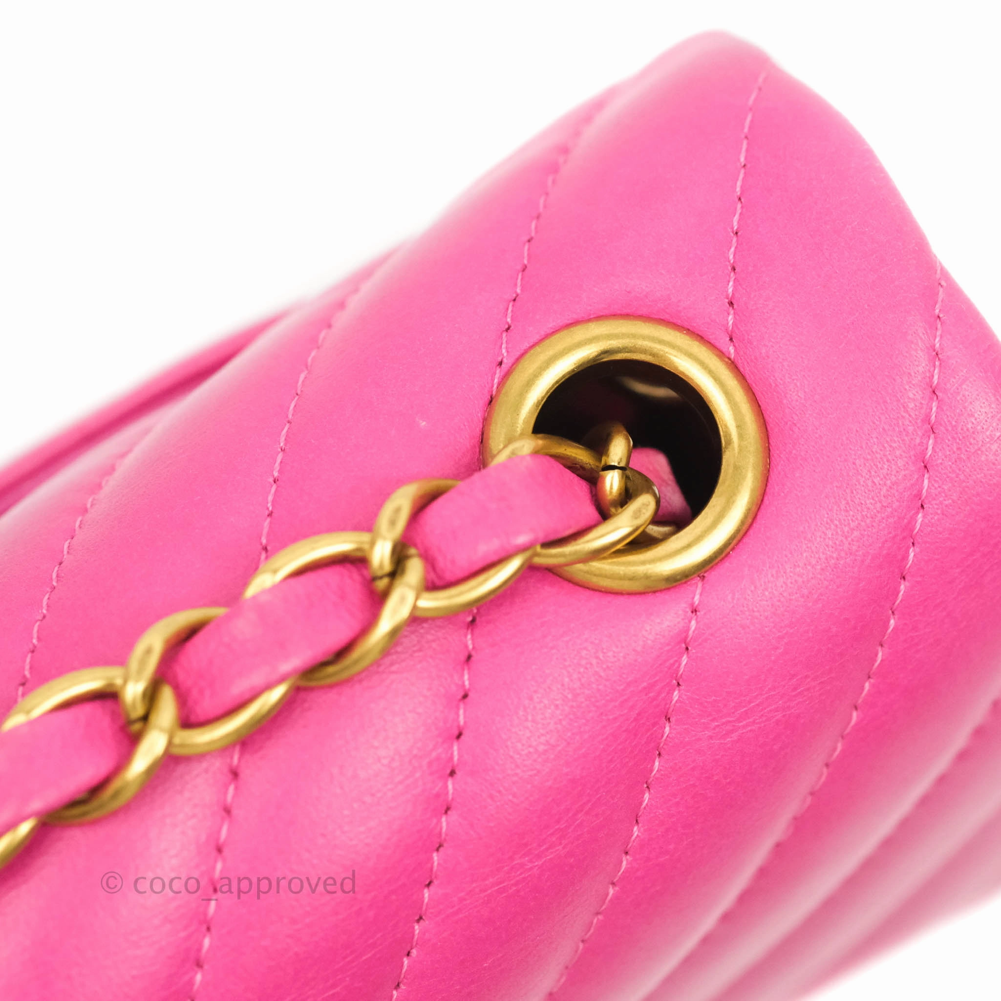 Chanel Chevron Mini Rectangular Flap Pink Lambskin Gold Hardware