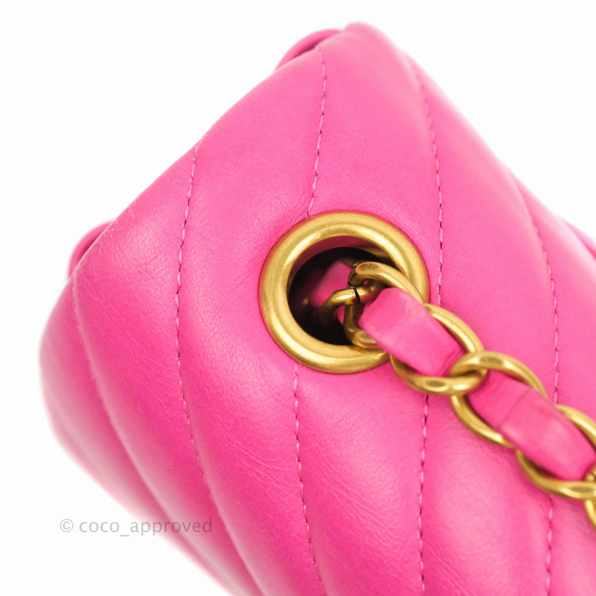 Chanel Chevron Mini Rectangular Flap Pink Lambskin Gold Hardware