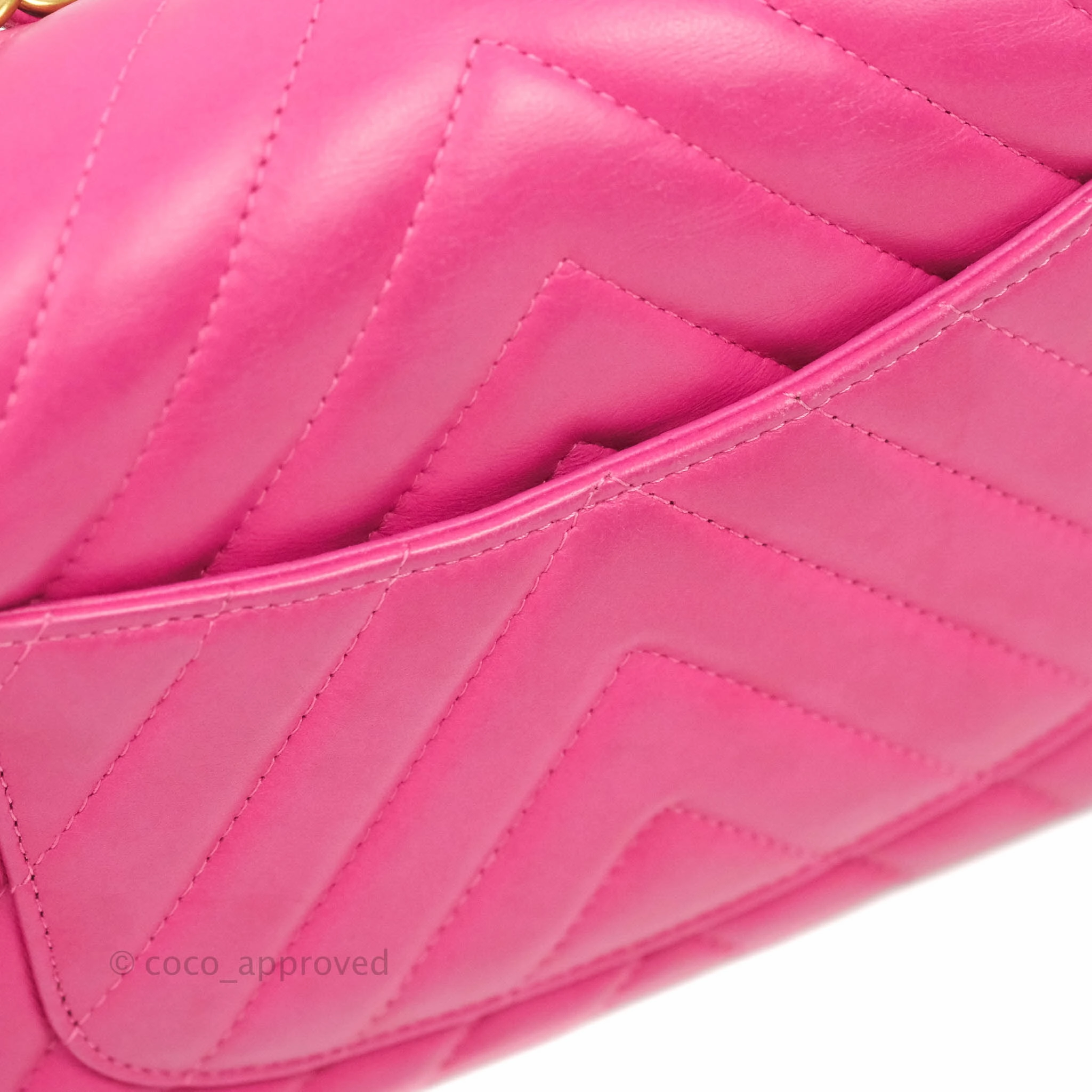 Chanel Chevron Mini Rectangular Flap Pink Lambskin Gold Hardware