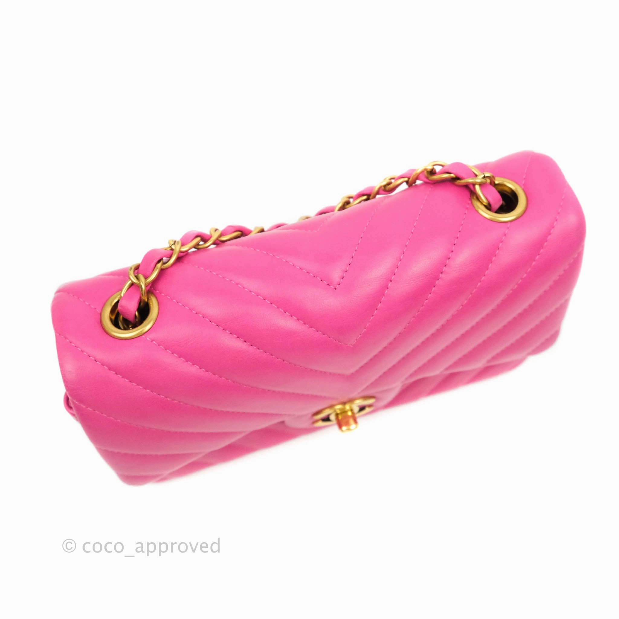 Chanel Chevron Mini Rectangular Flap Pink Lambskin Gold Hardware