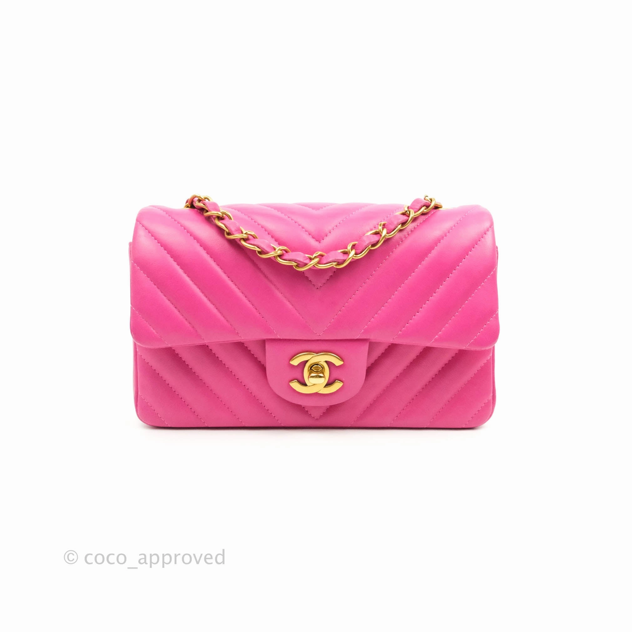Chanel Chevron Mini Rectangular Flap Pink Lambskin Gold Hardware