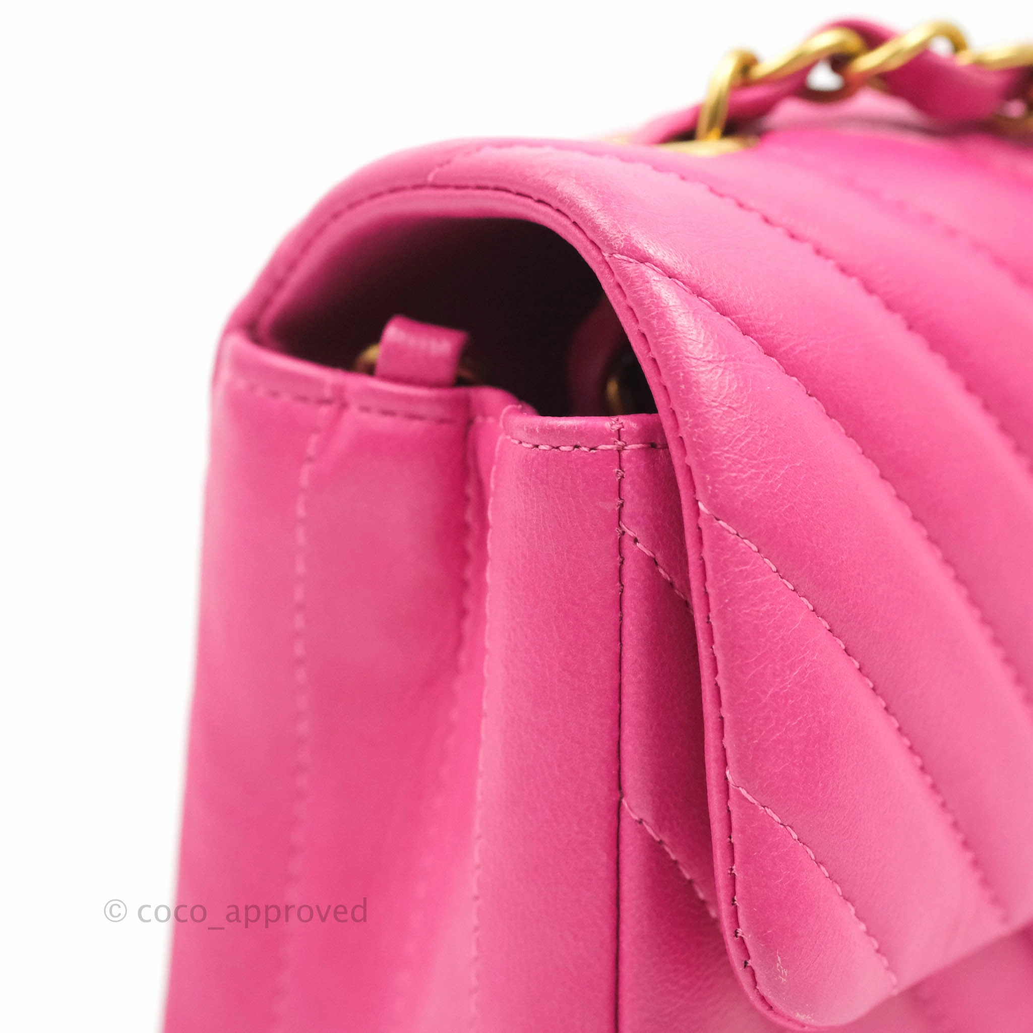Chanel Chevron Mini Rectangular Flap Pink Lambskin Gold Hardware