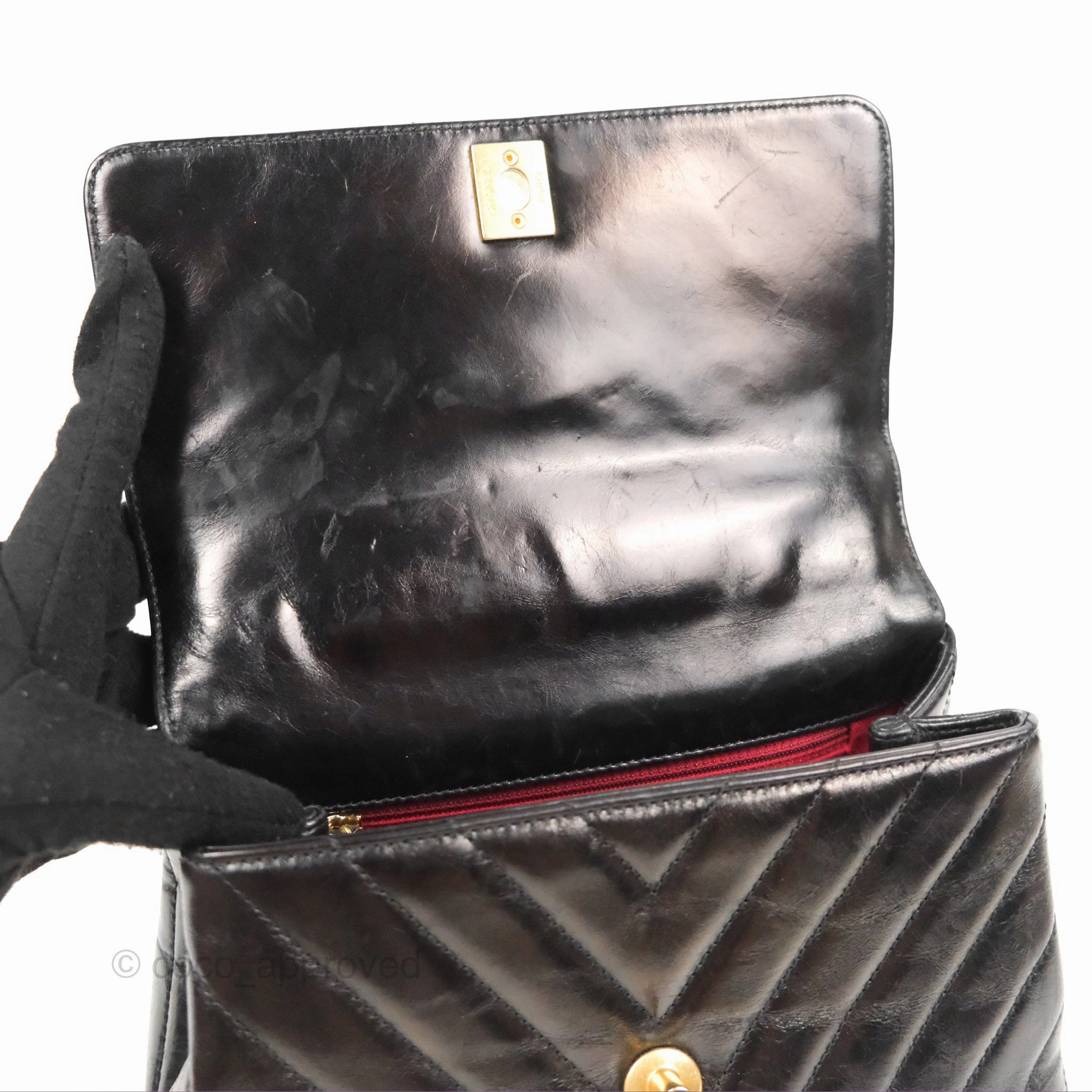 Chanel Chevron Small Coco Handle Black Shiny Aged Calfskin Aged Gold Hardware's