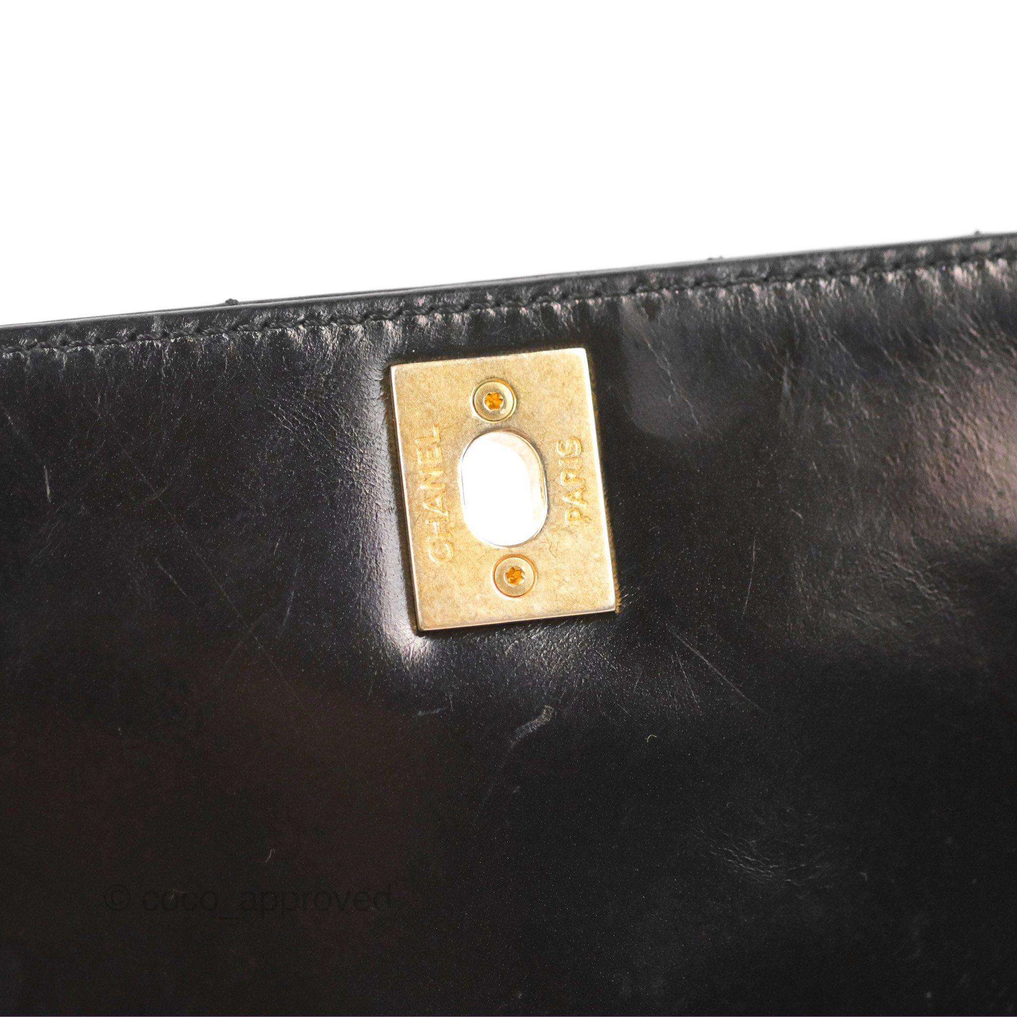Chanel Chevron Small Coco Handle Black Shiny Aged Calfskin Aged Gold Hardware's
