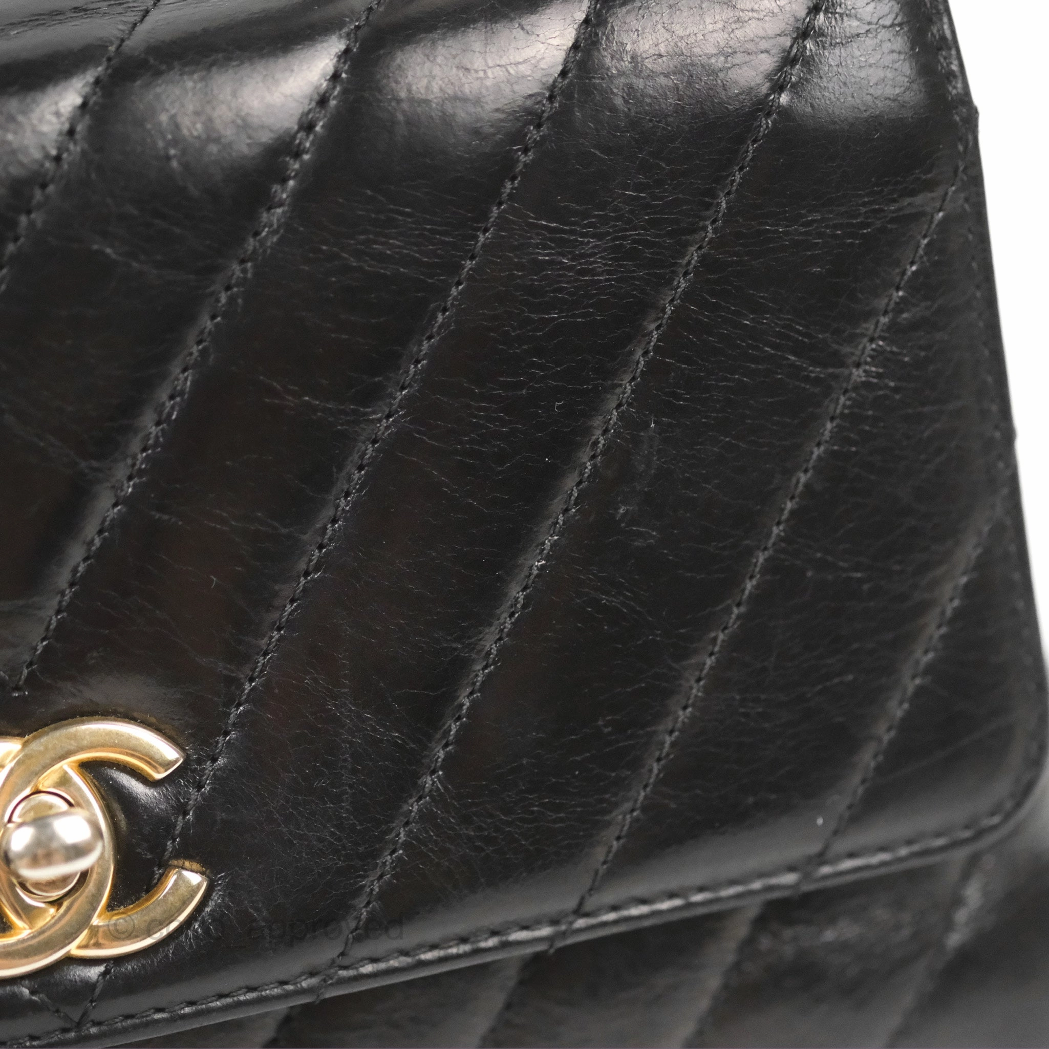 Chanel Chevron Small Coco Handle Black Shiny Aged Calfskin Aged Gold Hardware's