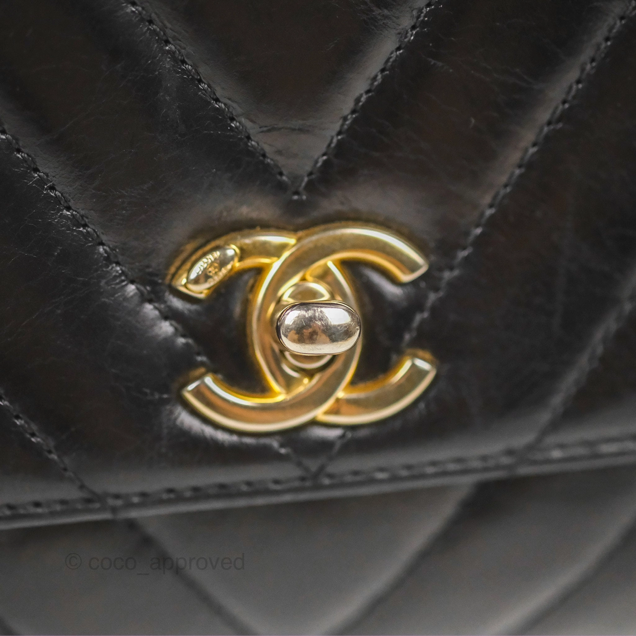 Chanel Chevron Small Coco Handle Black Shiny Aged Calfskin Aged Gold Hardware's