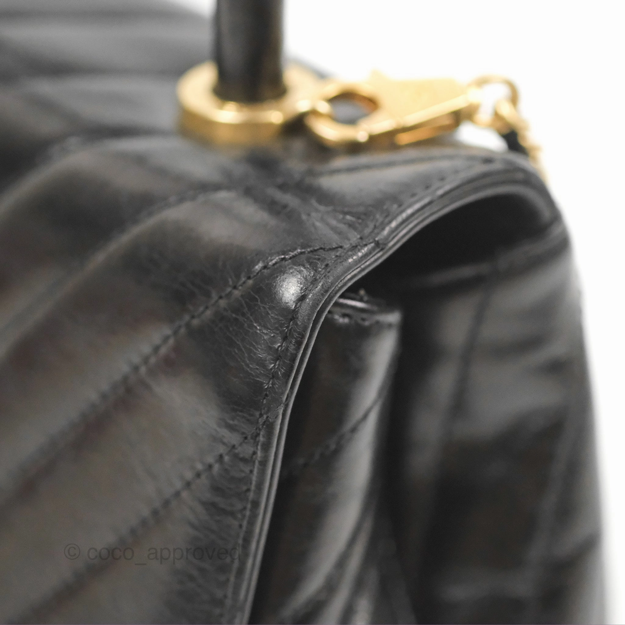 Chanel Chevron Small Coco Handle Black Shiny Aged Calfskin Aged Gold Hardware's