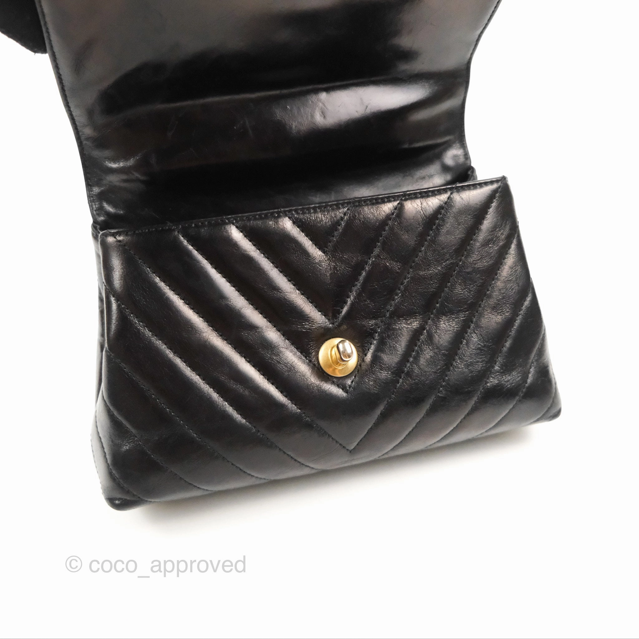 Chanel Chevron Small Coco Handle Black Shiny Aged Calfskin Aged Gold Hardware's