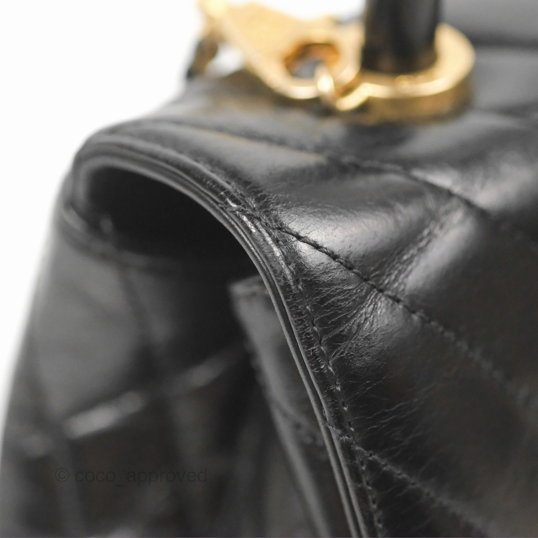 Chanel Chevron Small Coco Handle Black Shiny Aged Calfskin Aged Gold Hardware's