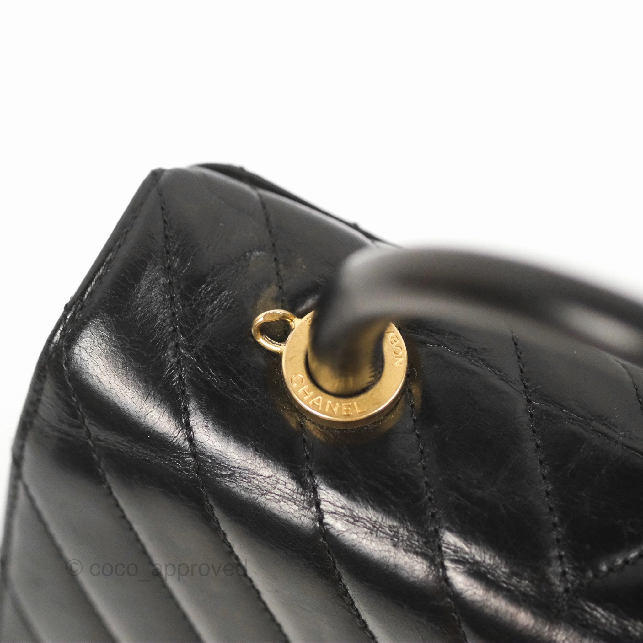 Chanel Chevron Small Coco Handle Black Shiny Aged Calfskin Aged Gold Hardware's