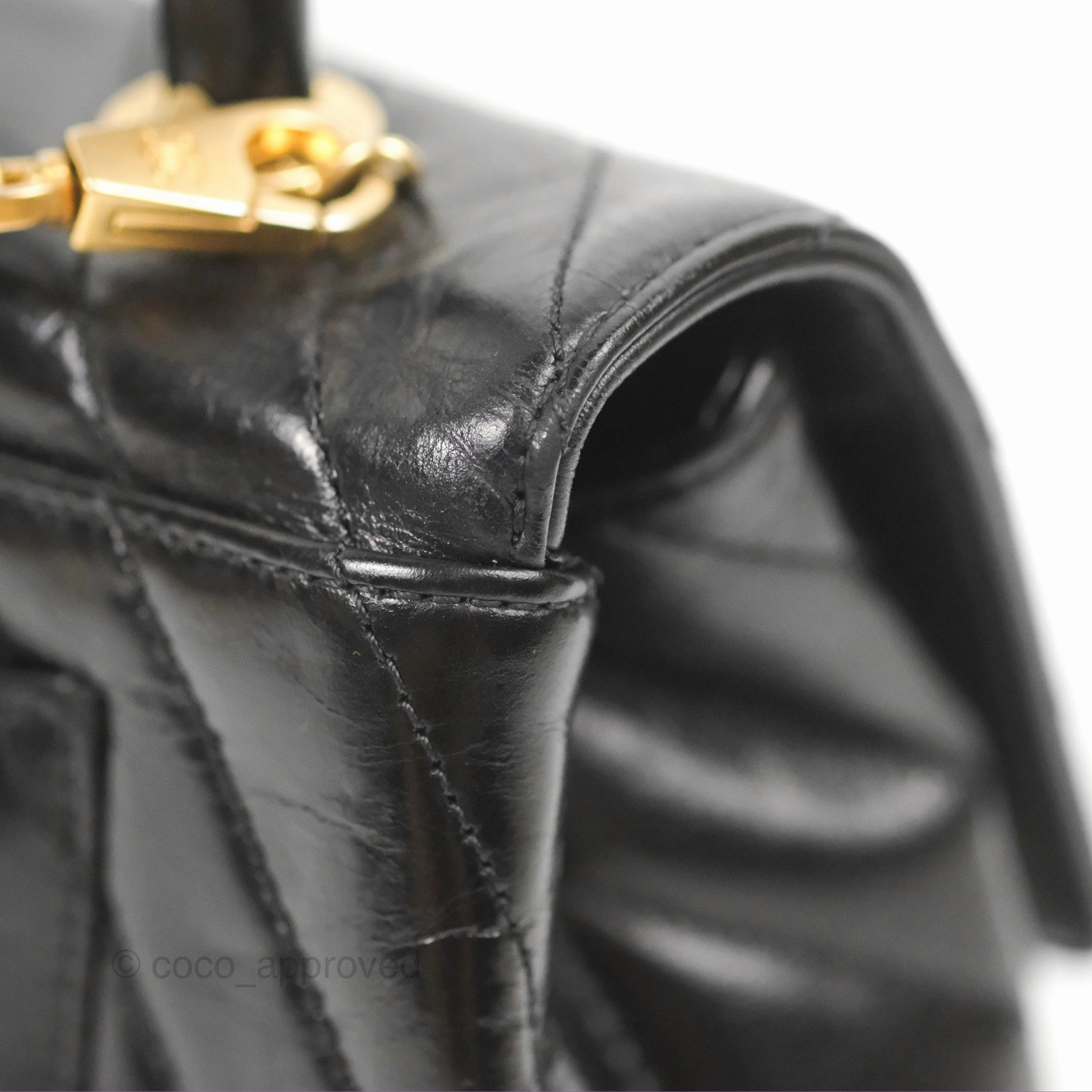 Chanel Chevron Small Coco Handle Black Shiny Aged Calfskin Aged Gold Hardware's
