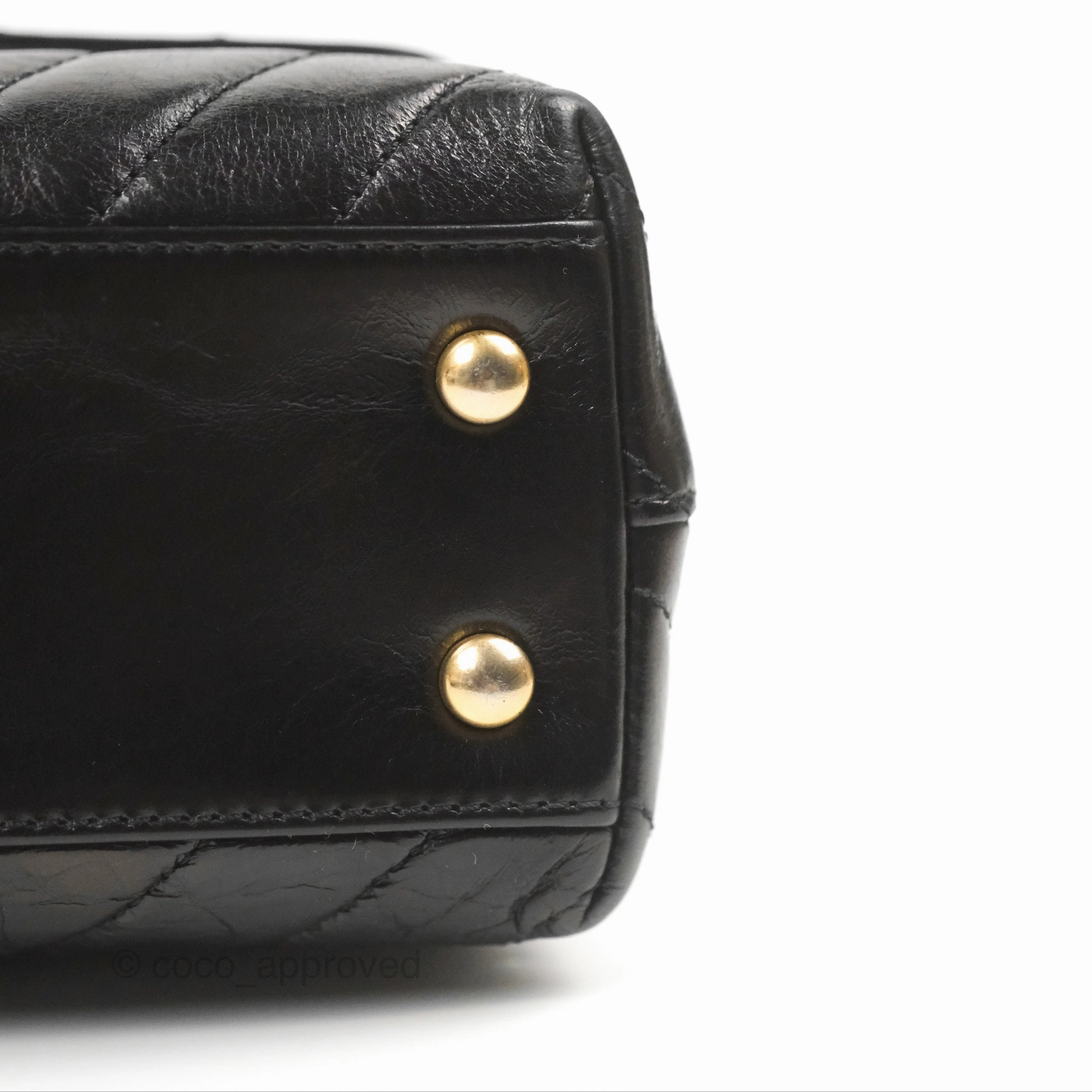 Chanel Chevron Small Coco Handle Black Shiny Aged Calfskin Aged Gold Hardware's
