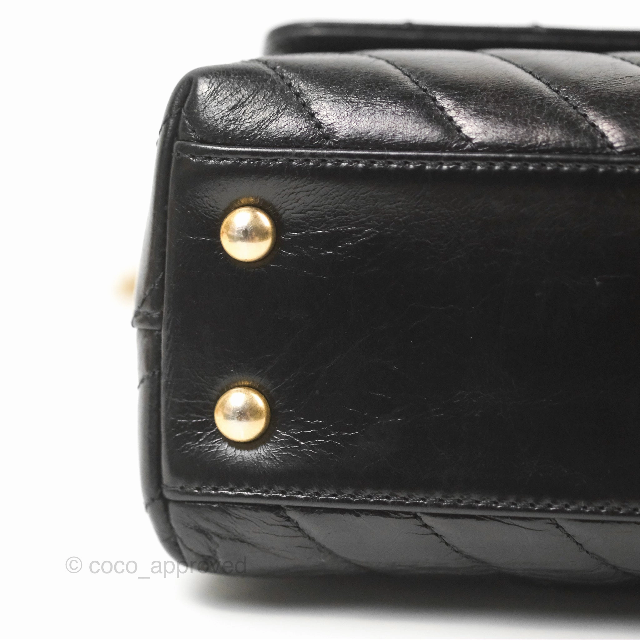 Chanel Chevron Small Coco Handle Black Shiny Aged Calfskin Aged Gold Hardware's