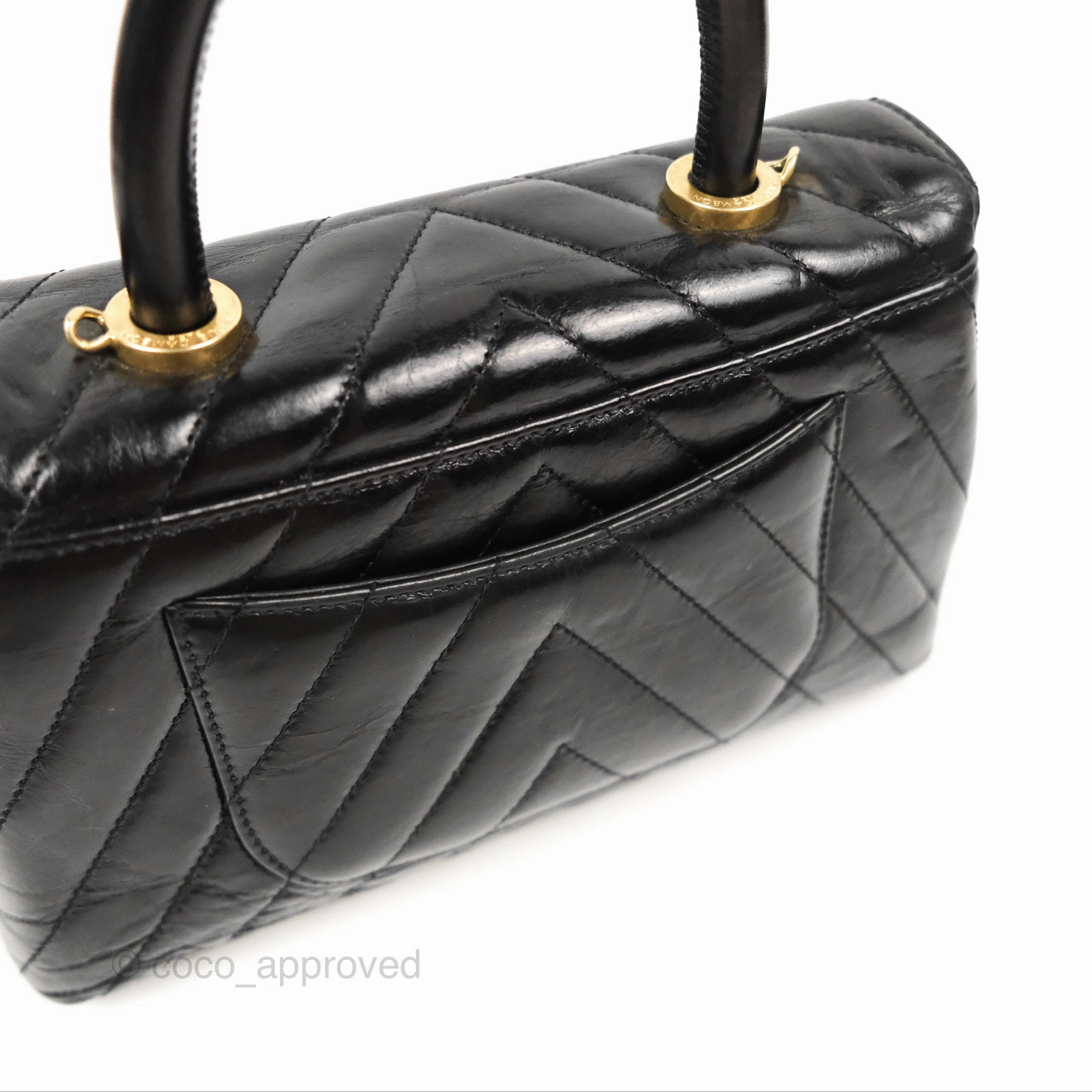 Chanel Chevron Small Coco Handle Black Shiny Aged Calfskin Aged Gold Hardware's