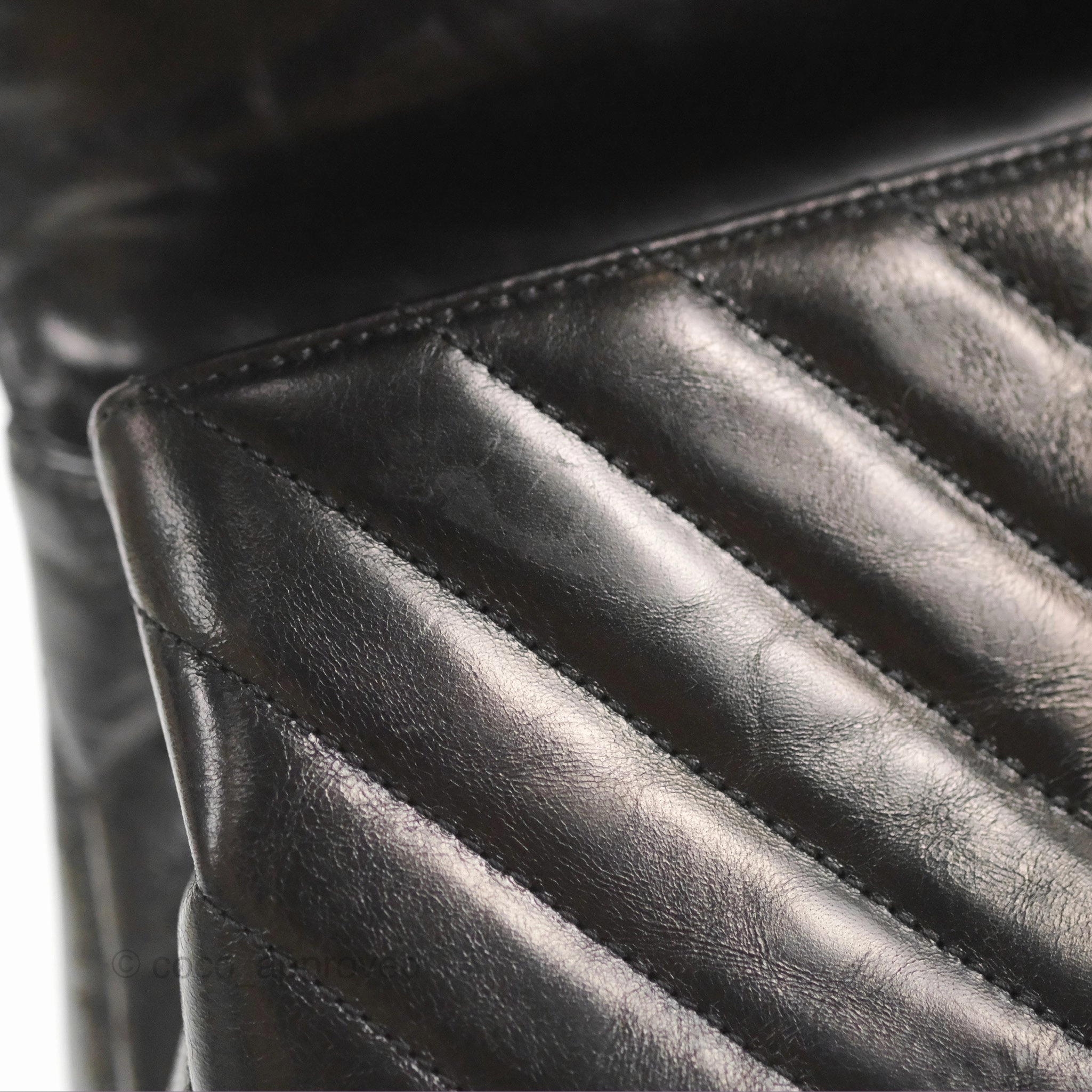 Chanel Chevron Small Coco Handle Black Shiny Aged Calfskin Aged Gold Hardware's