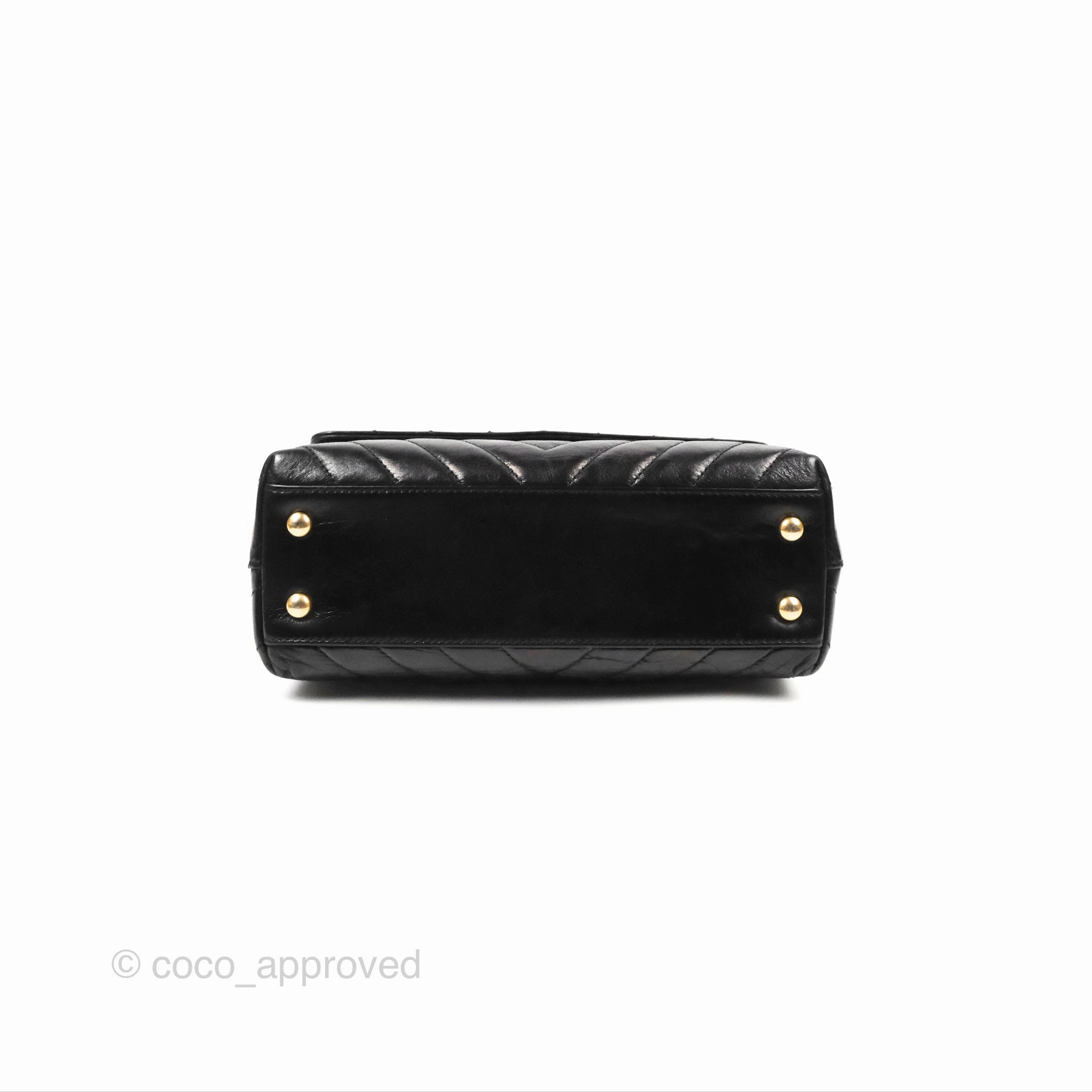 Chanel Chevron Small Coco Handle Black Shiny Aged Calfskin Aged Gold Hardware's