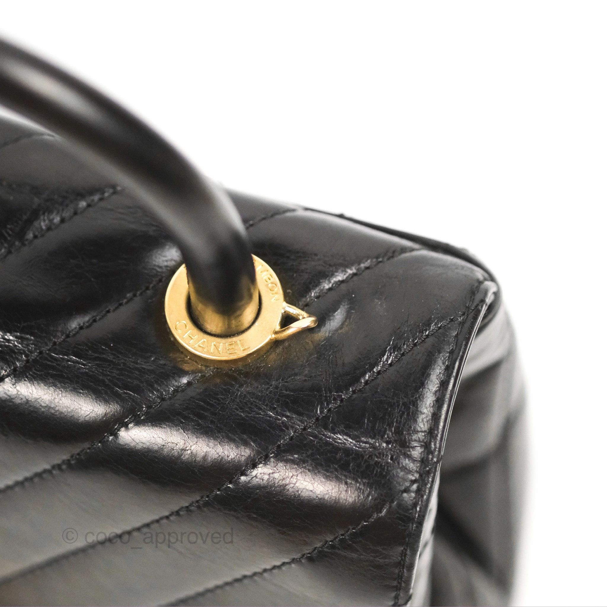 Chanel Chevron Small Coco Handle Black Shiny Aged Calfskin Aged Gold Hardware's