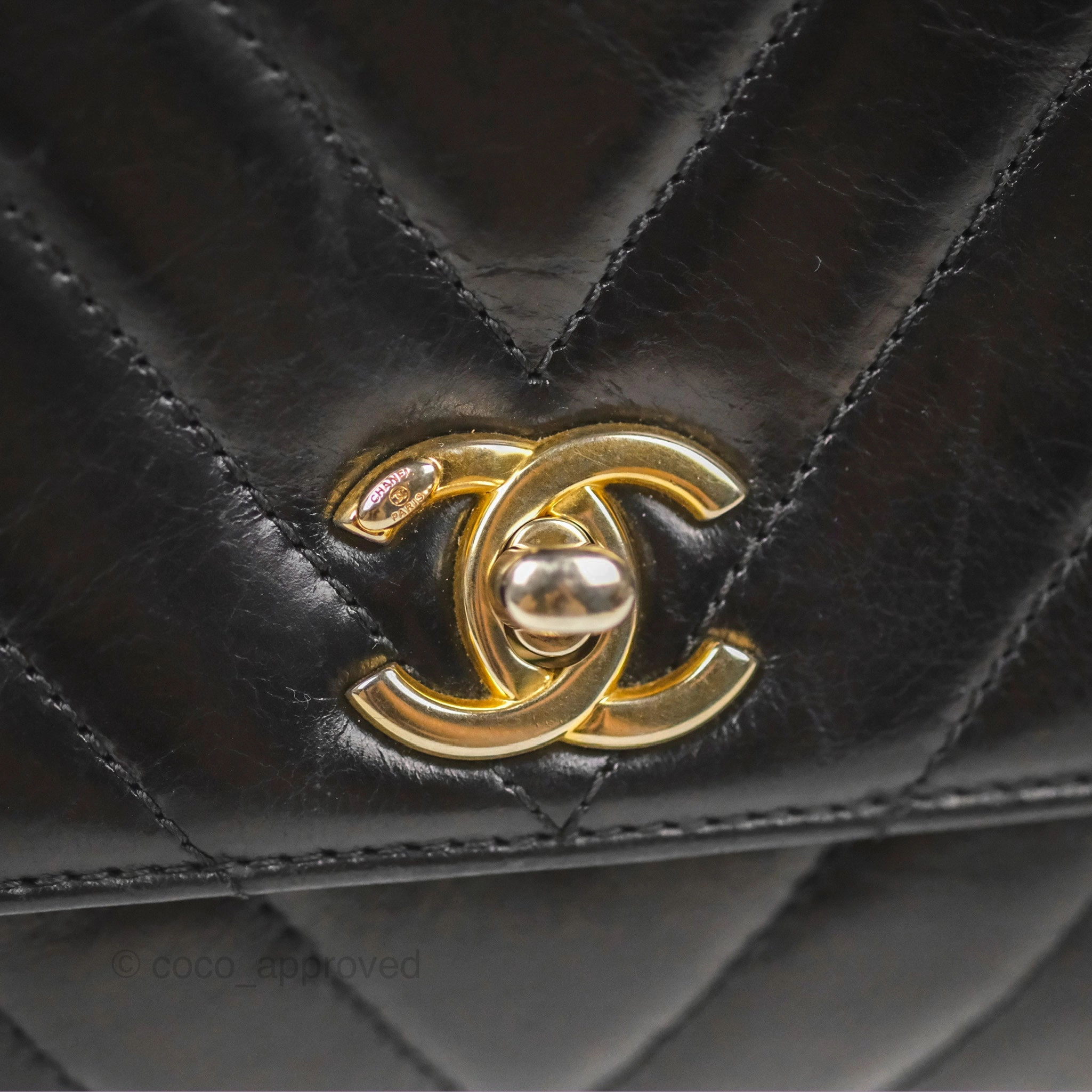 Chanel Chevron Small Coco Handle Black Shiny Aged Calfskin Aged Gold Hardware's