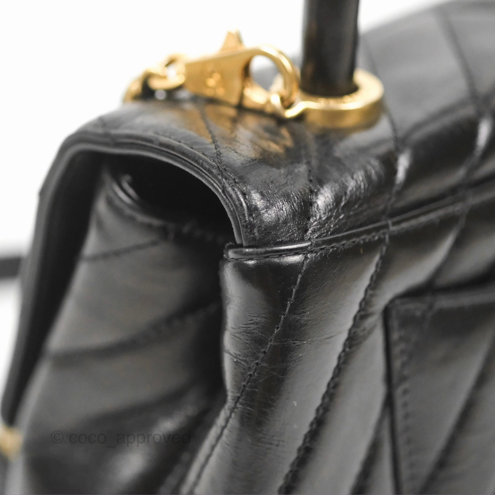 Chanel Chevron Small Coco Handle Black Shiny Aged Calfskin Aged Gold Hardware's