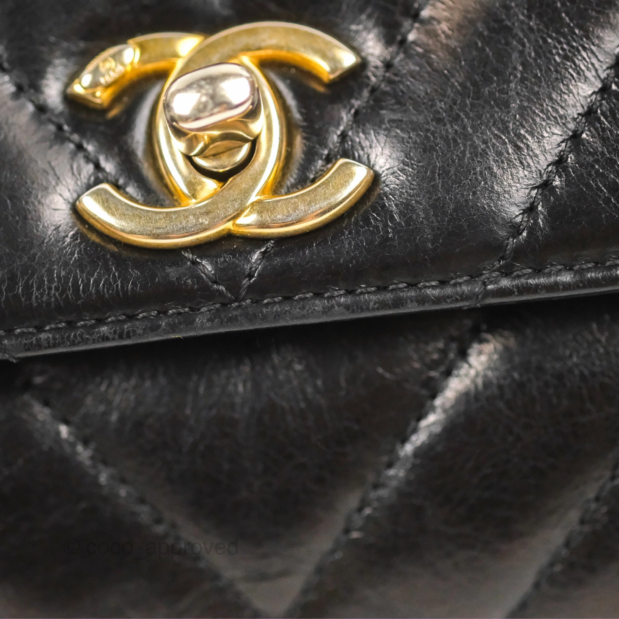 Chanel Chevron Small Coco Handle Black Shiny Aged Calfskin Aged Gold Hardware's