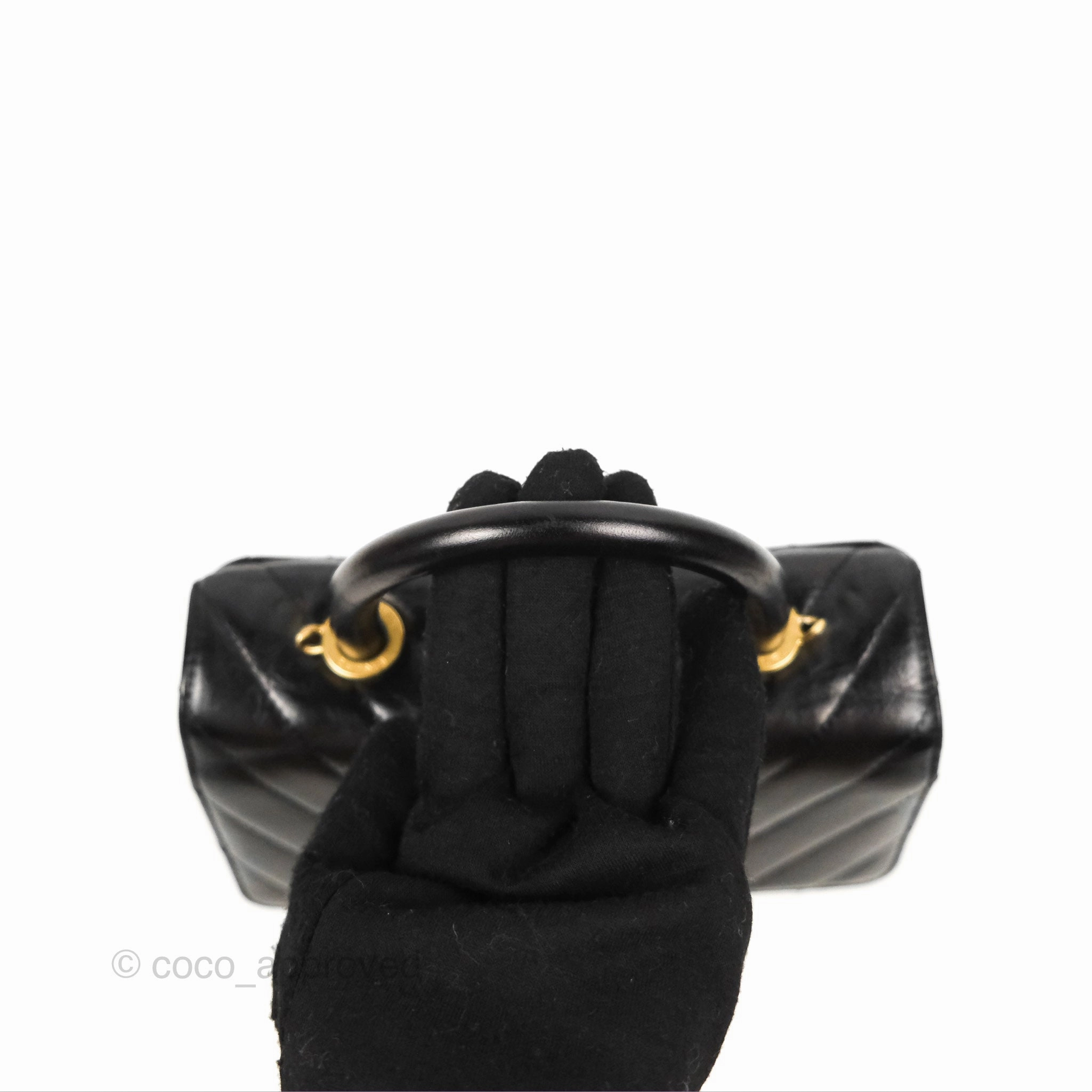 Chanel Chevron Small Coco Handle Black Shiny Aged Calfskin Aged Gold Hardware's