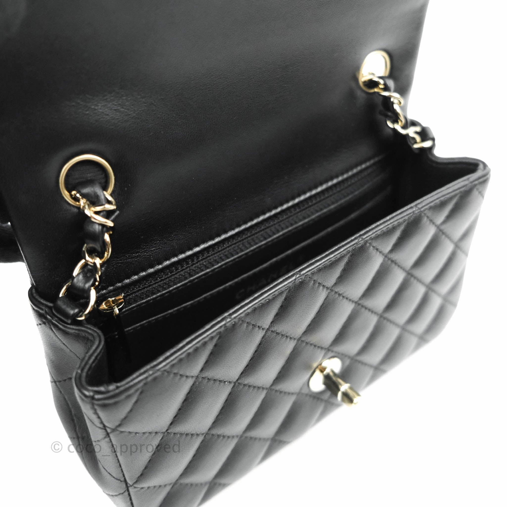 Chanel Classic Mini Rectangular Flap Black Lambskin Gold Hardware