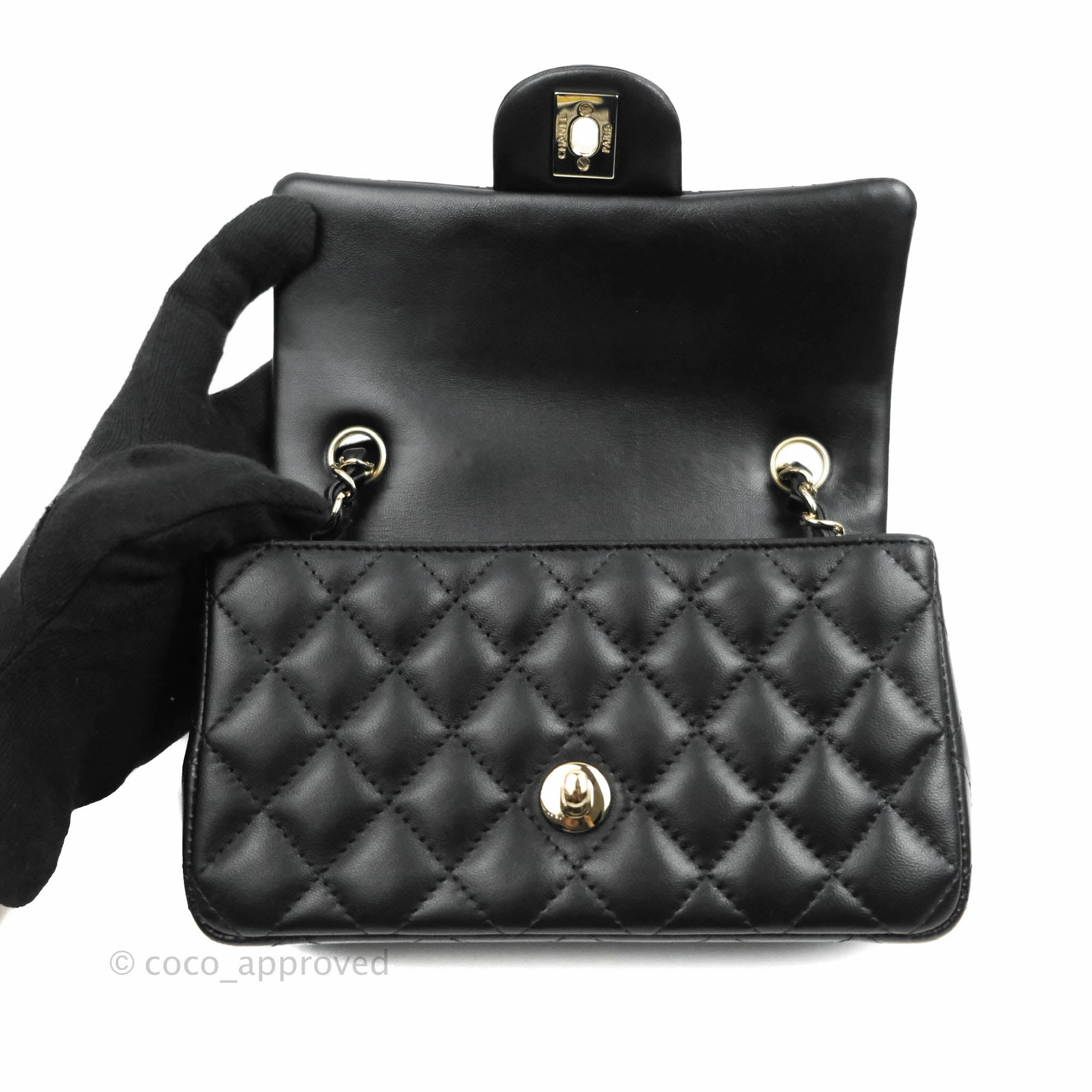 Chanel Classic Mini Rectangular Flap Black Lambskin Gold Hardware