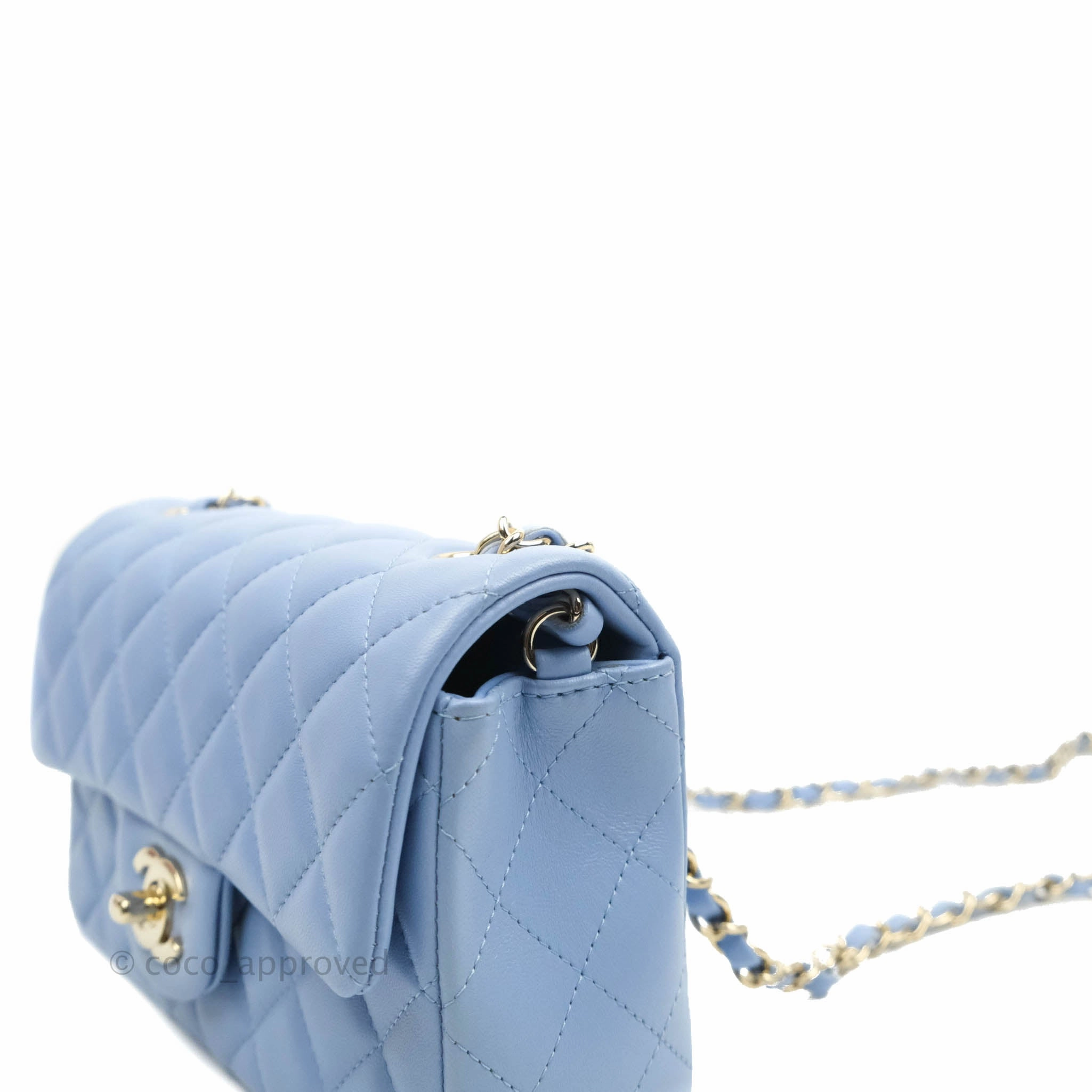 Chanel Classic Mini Rectangular Flap Blue Sky Lambskin Gold Hardware 21C