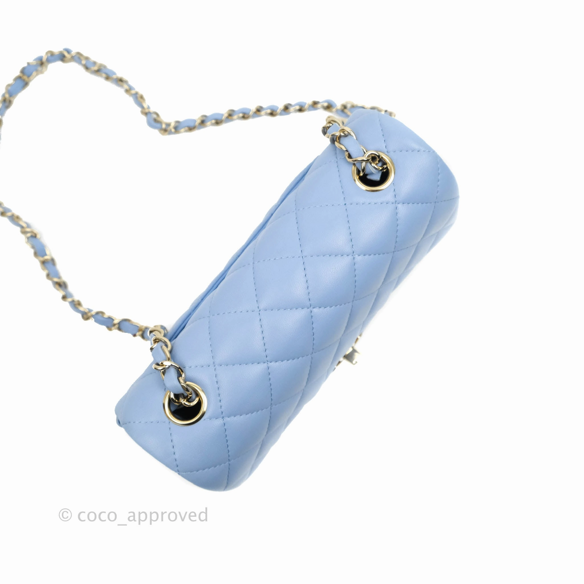Chanel Classic Mini Rectangular Flap Blue Sky Lambskin Gold Hardware 21C