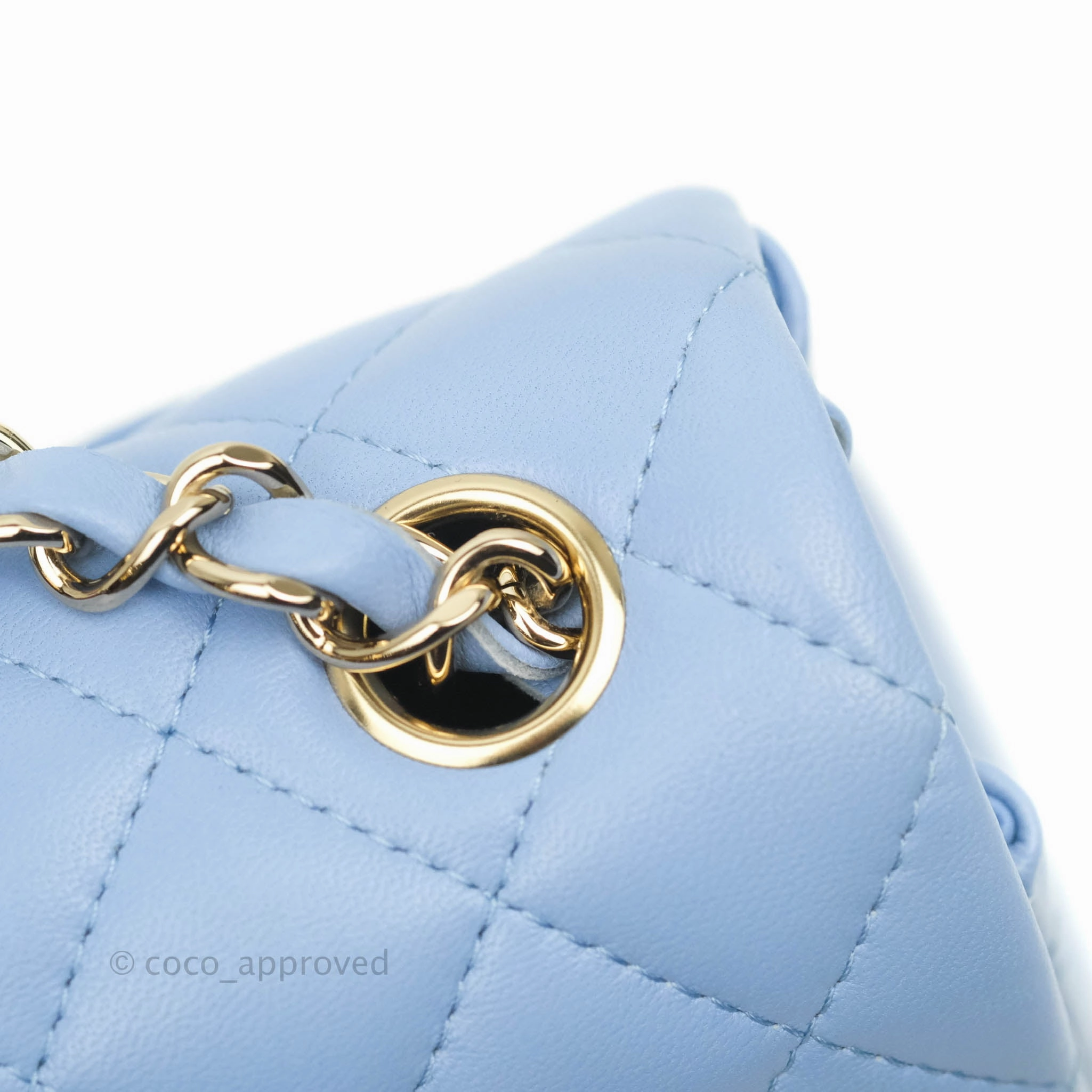 Chanel Classic Mini Rectangular Flap Blue Sky Lambskin Gold Hardware 21C