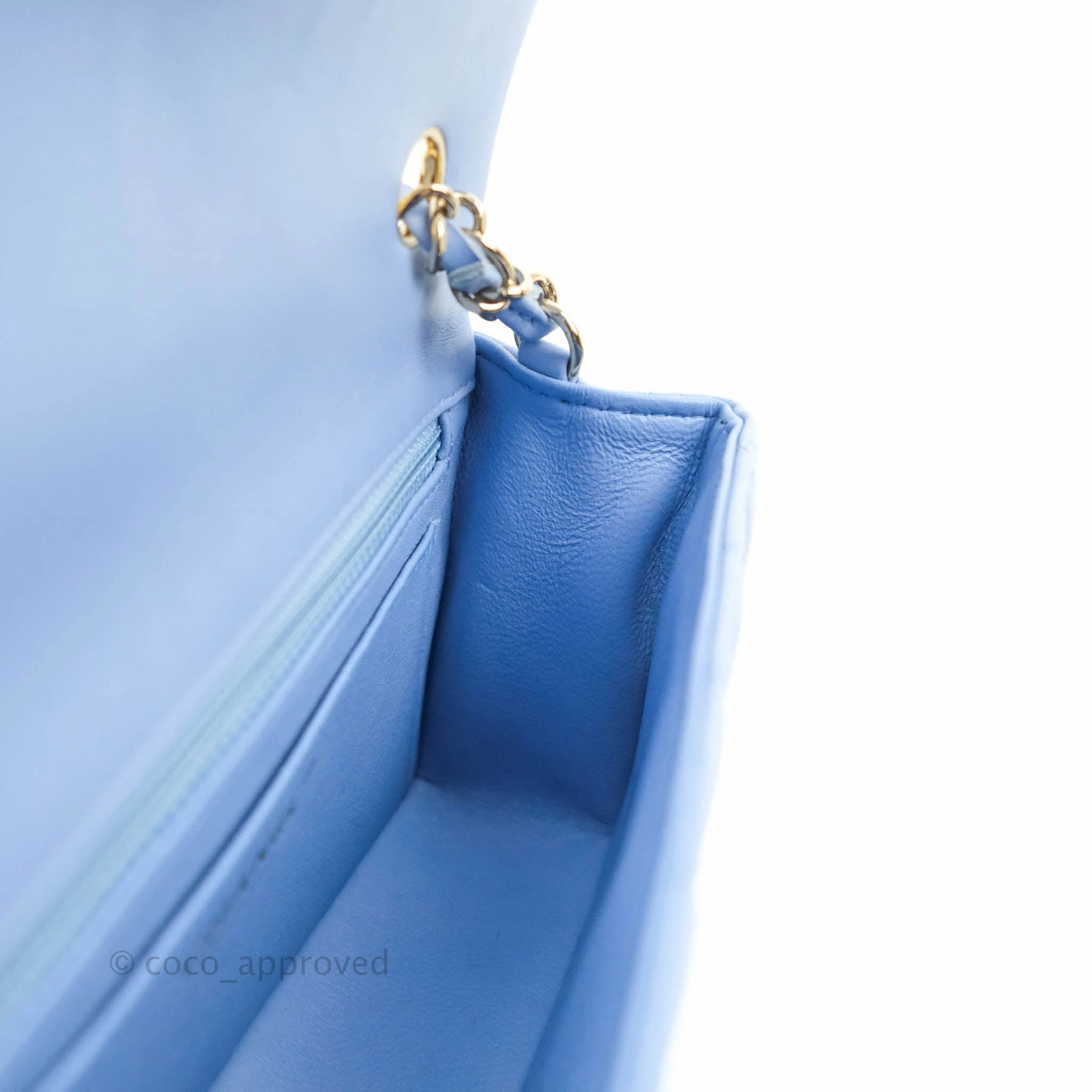 Chanel Classic Mini Rectangular Flap Blue Sky Lambskin Gold Hardware 21C