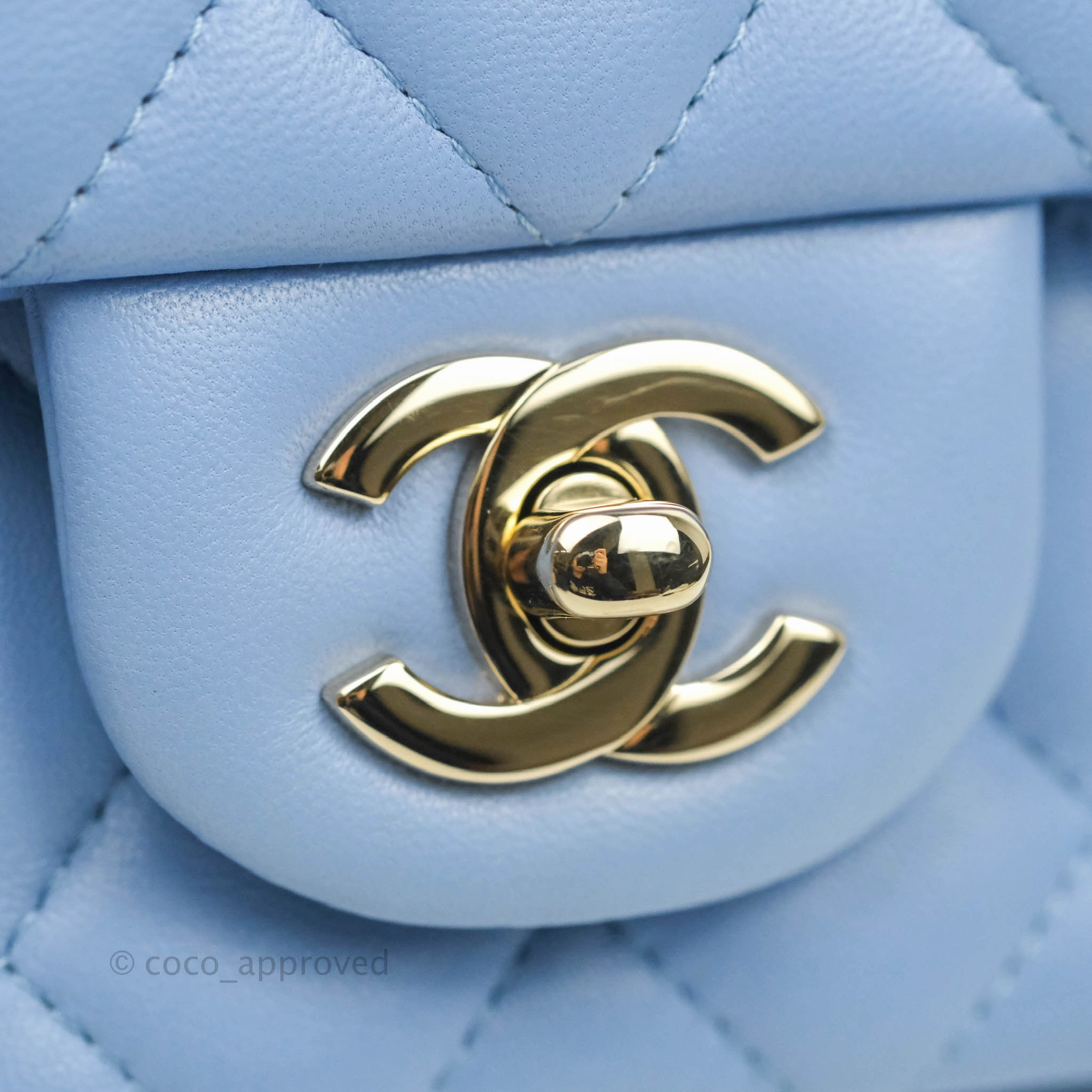 Chanel Classic Mini Rectangular Flap Blue Sky Lambskin Gold Hardware 21C